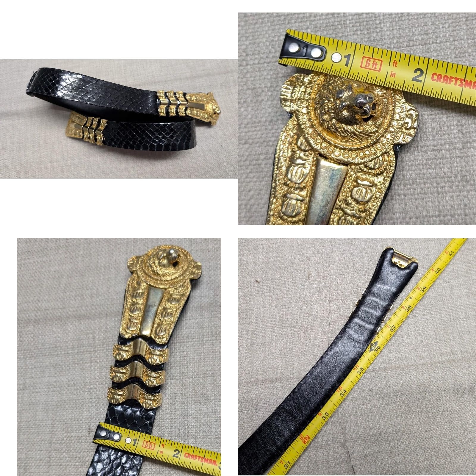 Judith Leiber VINTAGE JUDITH LEIBER Belt snakeskin LION BUCKLE gold black adjustable 24-38" OS Women 1990's 1980's Glam Statement Size ONE SIZE - 10 Thumbnail