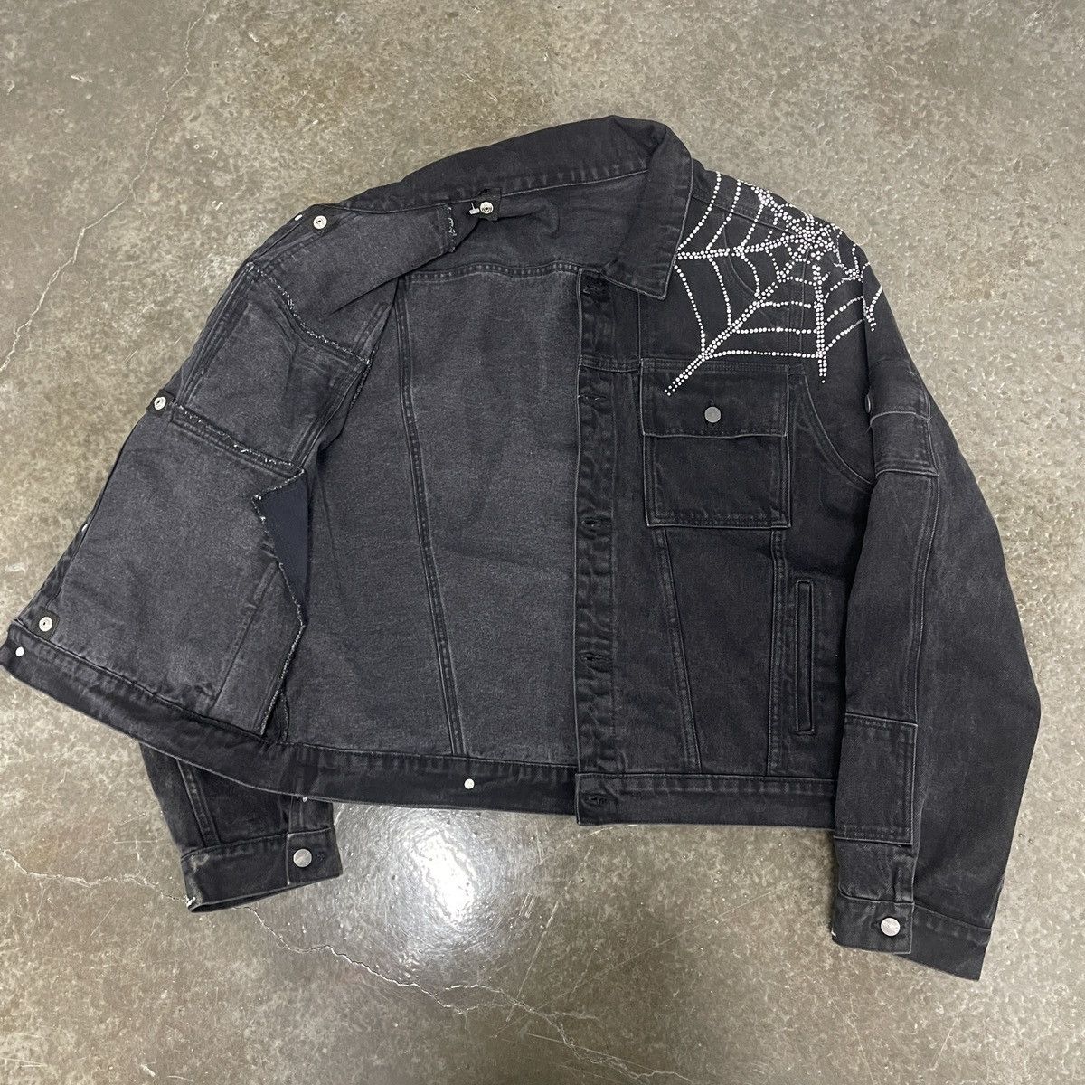 Sp5der Spider Worldwide Rhinestone Denim Jacket Size US XL / EU 56 / 4 - 7 Thumbnail