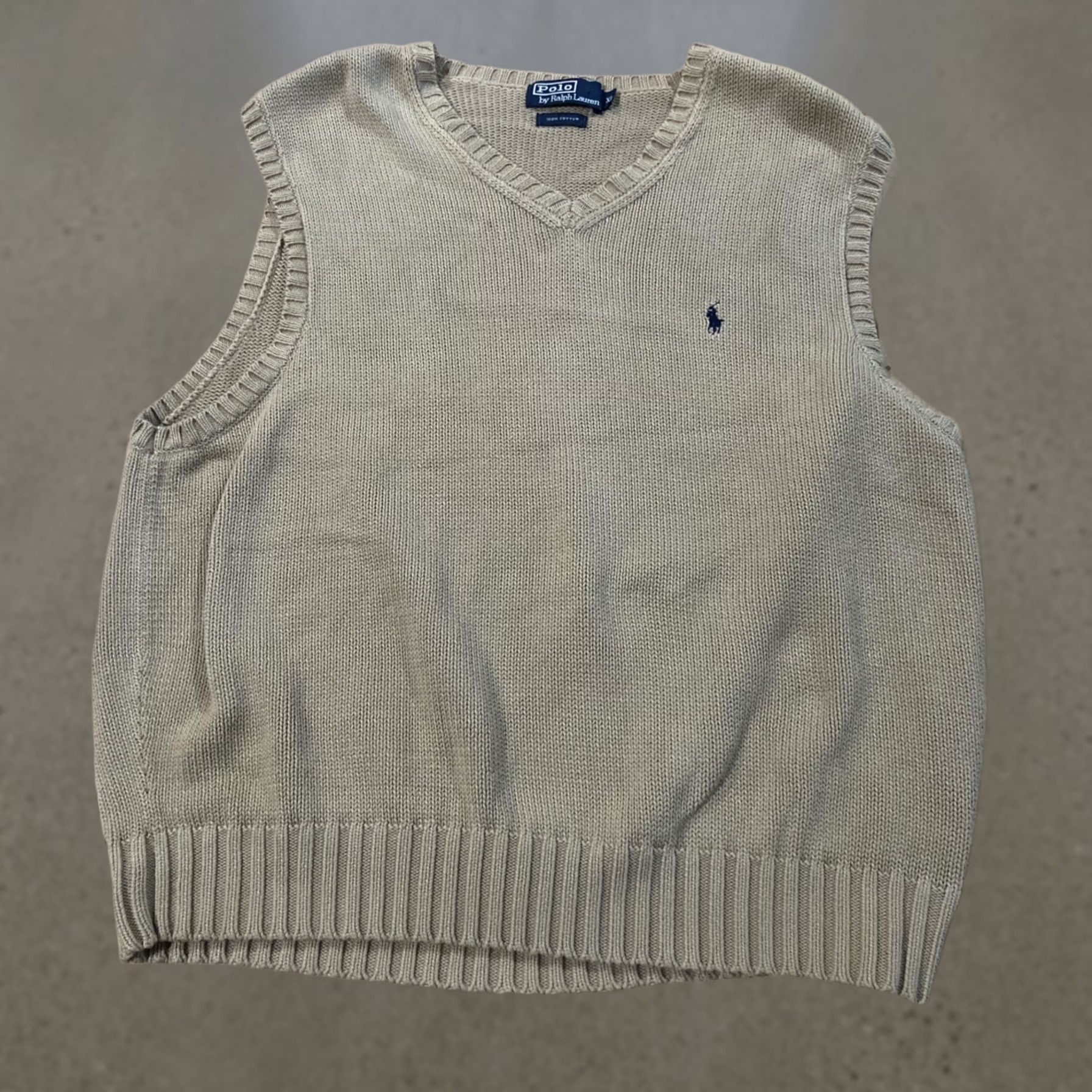 Ralph Lauren VINTAGE Ralph Lauren Polo 90s Tan Brown Cotton V-Neck Knit Sweater Vest XL Men Size US XL / EU 56 / 4 - 1 Thumbnail