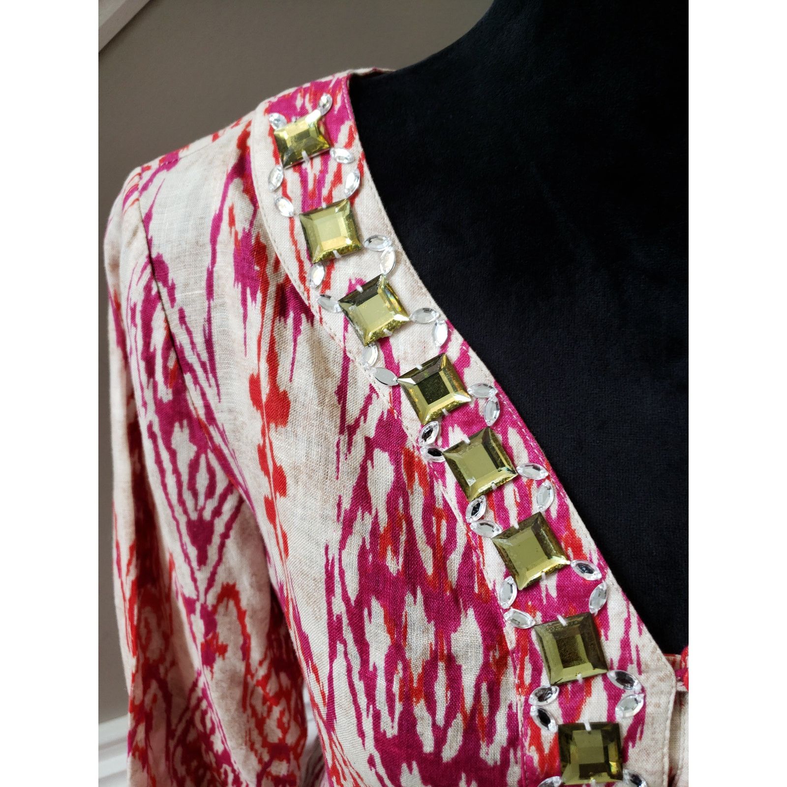 Jones New York Jones New York Signature Top S Beige Pink Ikat Print Linen Size S / US 4 / IT 40 - 7 Thumbnail