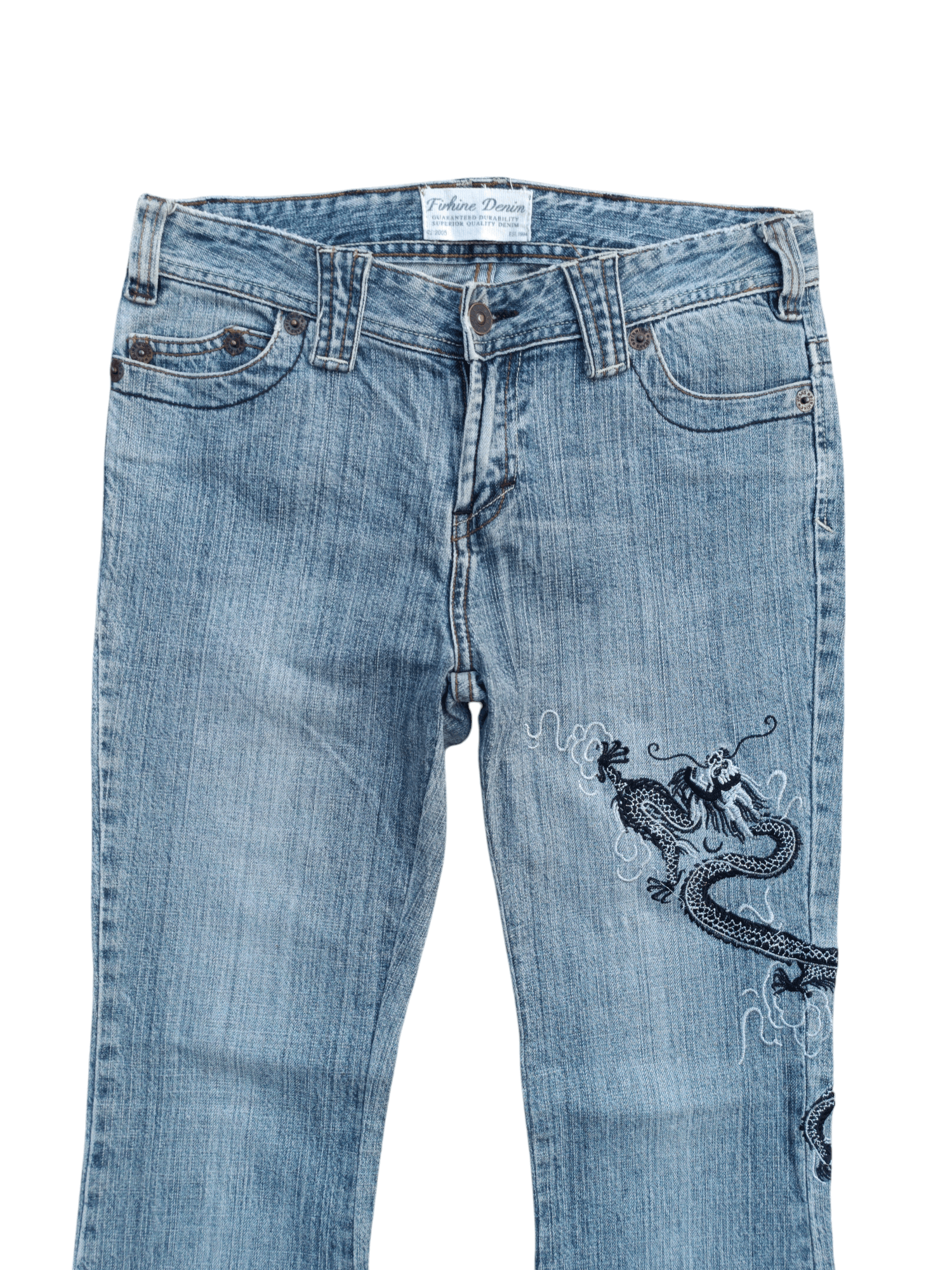 If Six Was Nine × Japanese Brand INSANE Vintage Embroidered Dragon Tribal Flared Denim Jeans Size US 28 / EU 44 - 9 Thumbnail