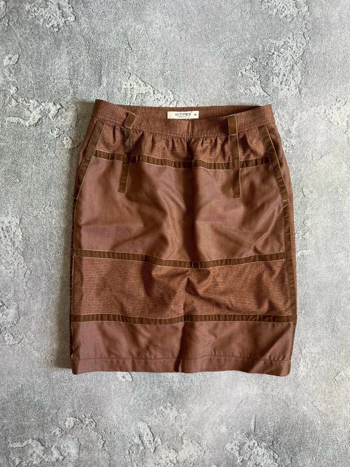 Etro Vintage ETRO Wool Knee-Length Canvas/Tweed Velvet Skirt 46 Size 32" / US 10 / IT 46 - 1 Thumbnail