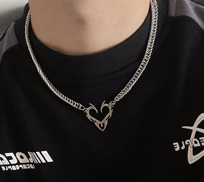 Japanese Brand × Jewelry Avant garde fire flame heart cuban link necklace choker Size ONE SIZE - 2 Thumbnail