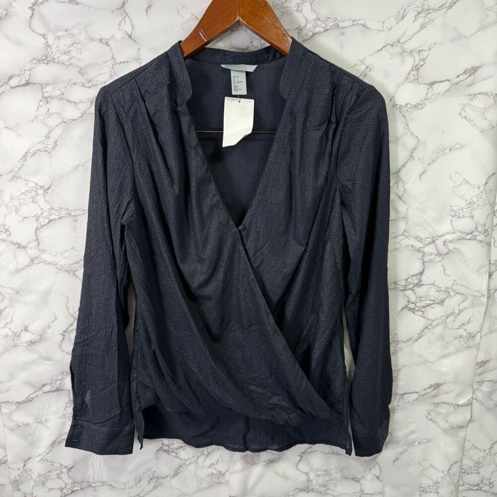 H&M H&M Blouse sz 6 Criss Cross Metallic Blue NEW # G562 Size M / US 6-8 / IT 42-44 - 5 Thumbnail