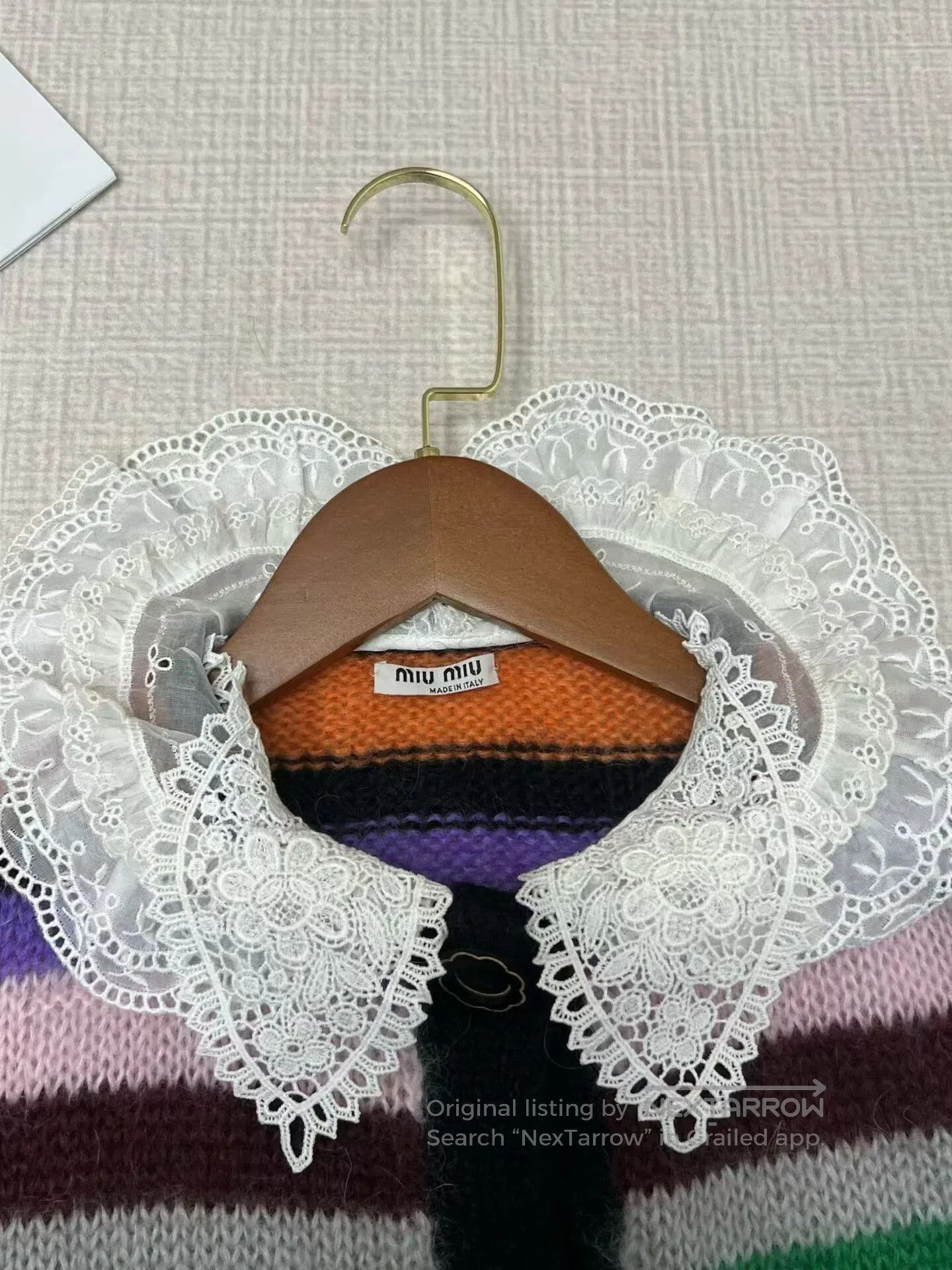 Miu Miu Miu Miu Color-Blocked Lace Collar Cardigan. Size XS / US 0-2 / IT 36-38 - 8 Thumbnail