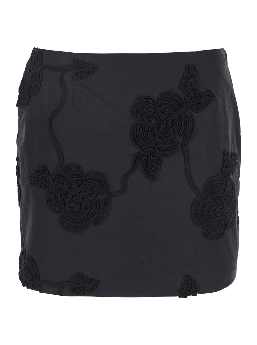 ROTATE Black Mini Skirt with 3D Floral Details Applied All-Over in Cotton Woman Size 26" / US 2 / IT 38 - 1 Thumbnail