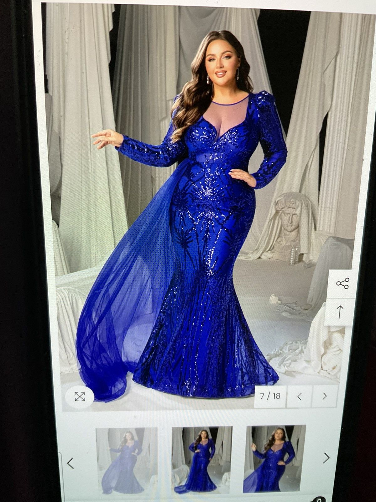 Other Faeriesty Elegant Blue Sequined Evening Gown W/ Sheer Train Size 3XL / US 20-22 - 6 Thumbnail