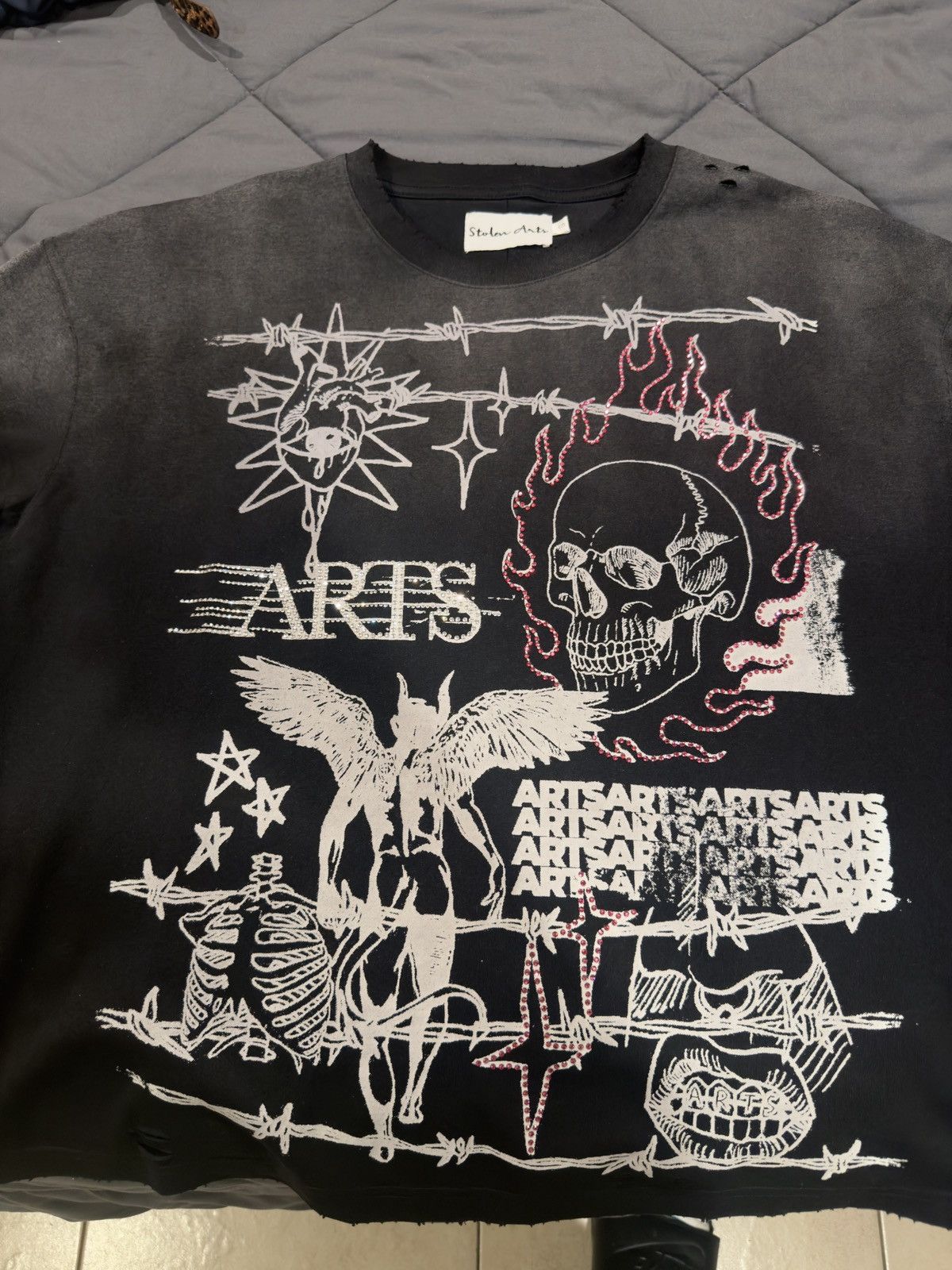 Stolen Arts Crown of Ashes Rhinestone T-Shirt S