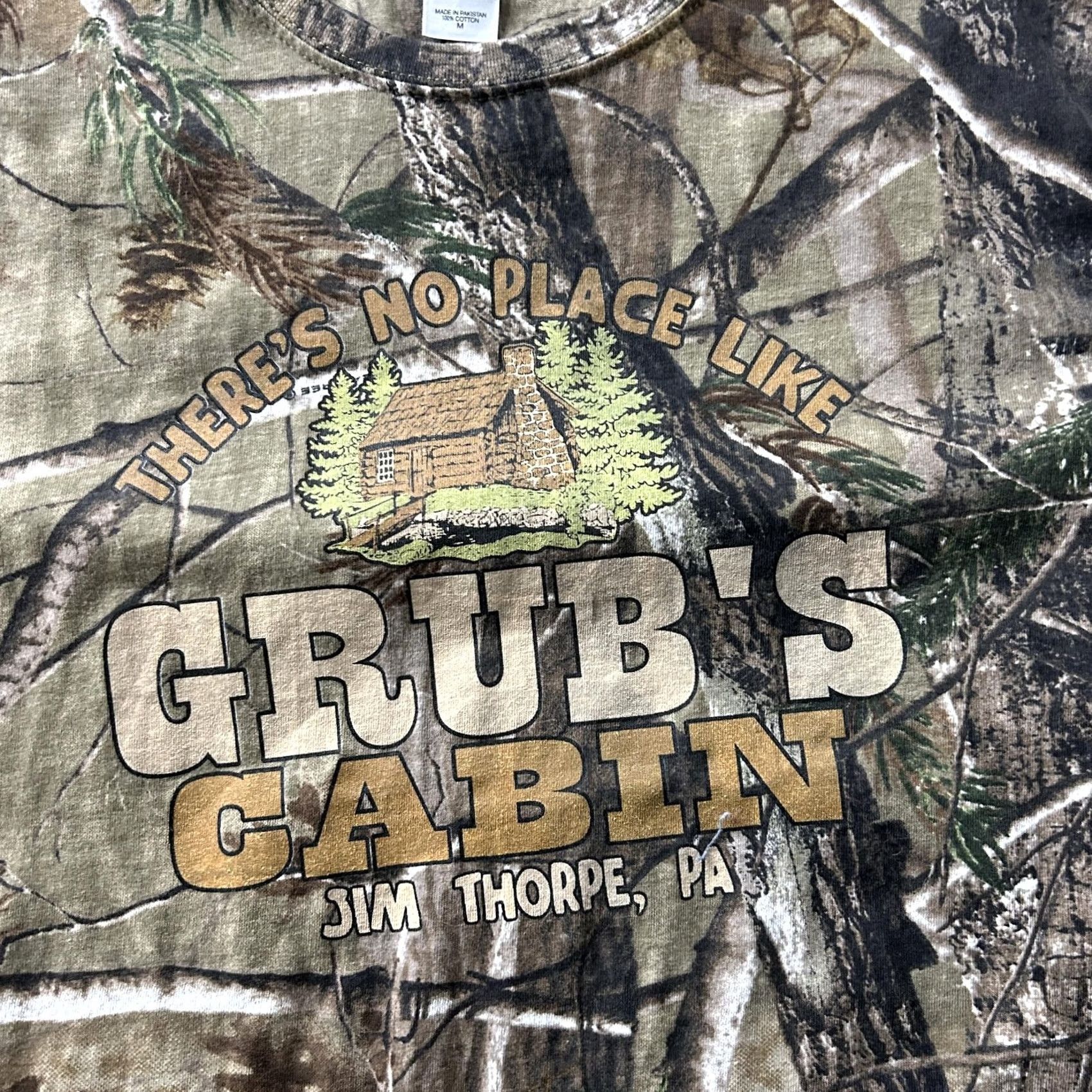 Vintage Y2K Grub'S Cabin Jim Thorpe PA Shirt Mens Medium Brown Camo Tee Code V Size US M / EU 48-50 / 2 - 2 Thumbnail