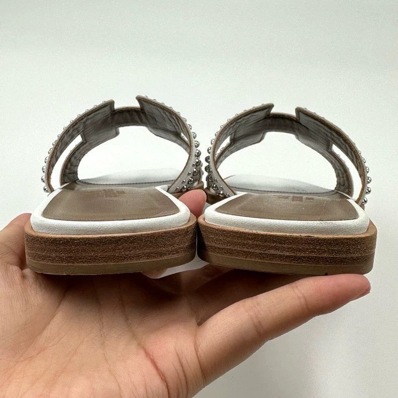 Hermes Hermes White and Brown H Sandals-2506 Size US 6 / IT 36 - 6 Thumbnail