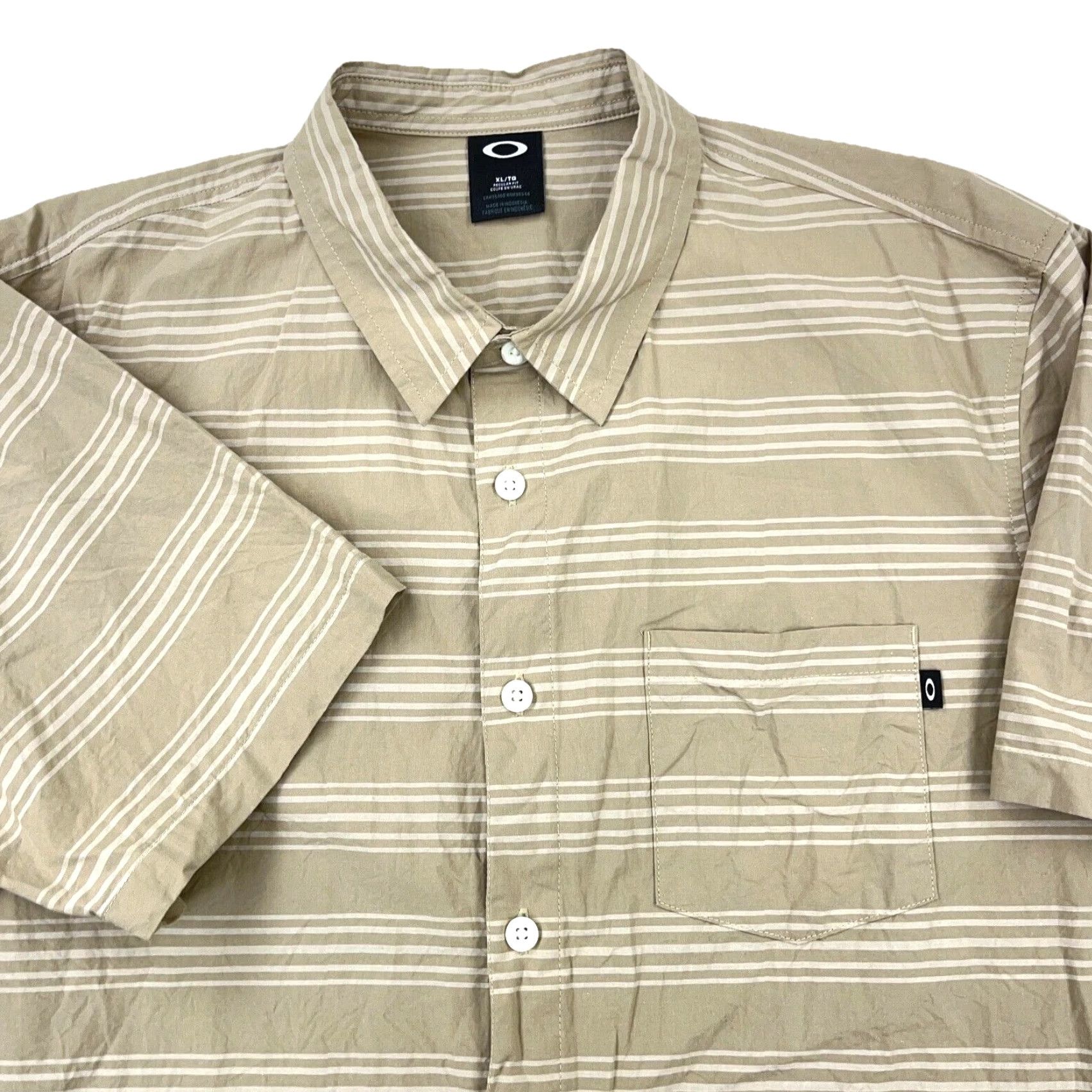 Oakley Oakley Shirt Men XL Brown Striped Button-Up Front Pocket Casual Shirt Size 46R - 2 Thumbnail
