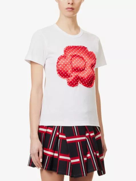Comme des Garcons Girl o1mle0824 Floral Applique T-Shirt in White & Red Size M / US 6-8 / IT 42-44 - 3 Thumbnail