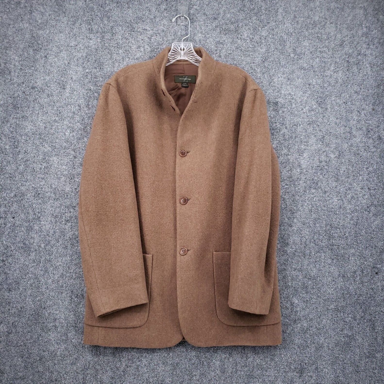 image of Ermenegildo Zegna Coat Mens S Small Brown Long Sleeve Cashmere Overcoat Jacket in White