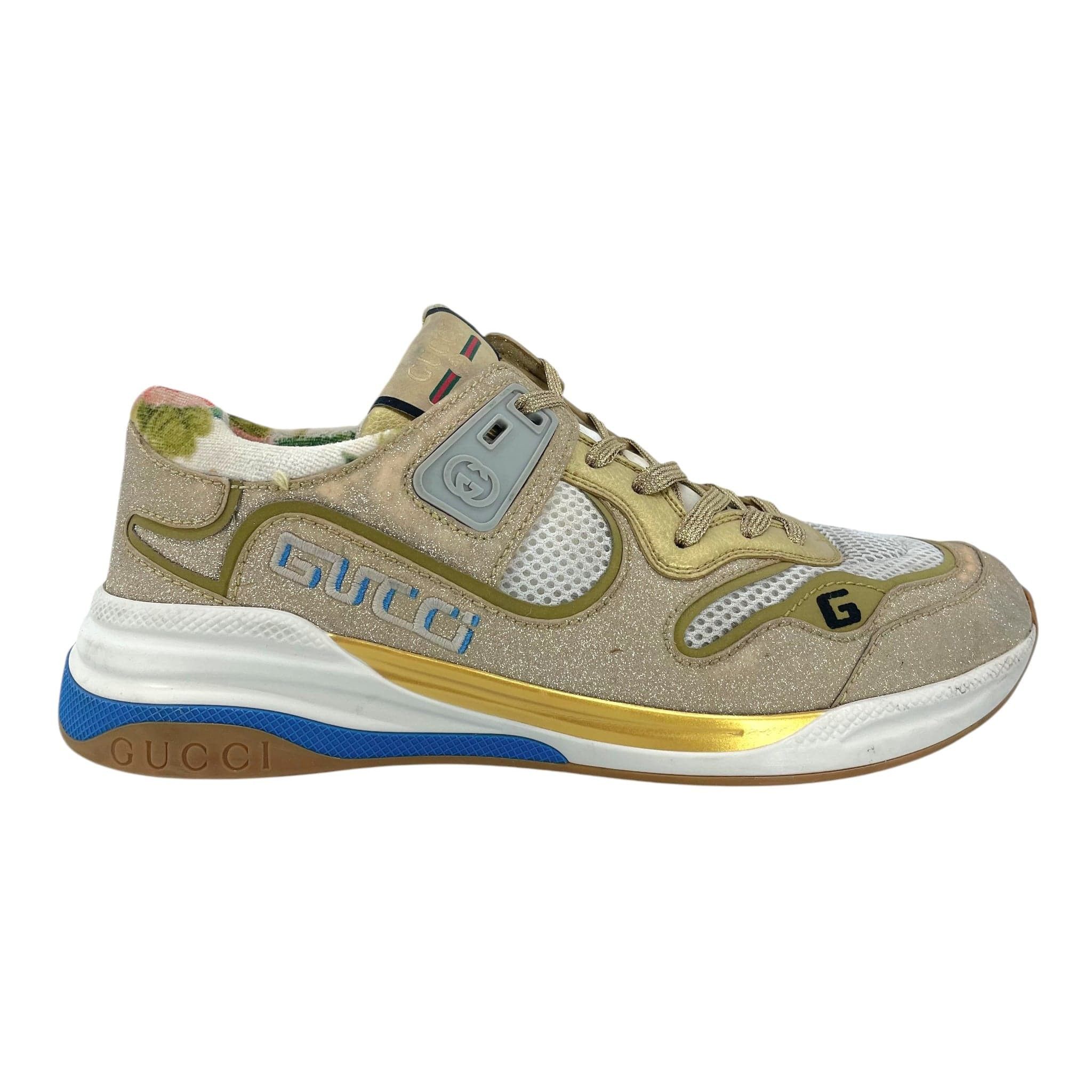 Gucci Ultrapace Glitter Printed Sneaker Beige Gold Size US 8.5 / EU 41-42 - 1 Thumbnail