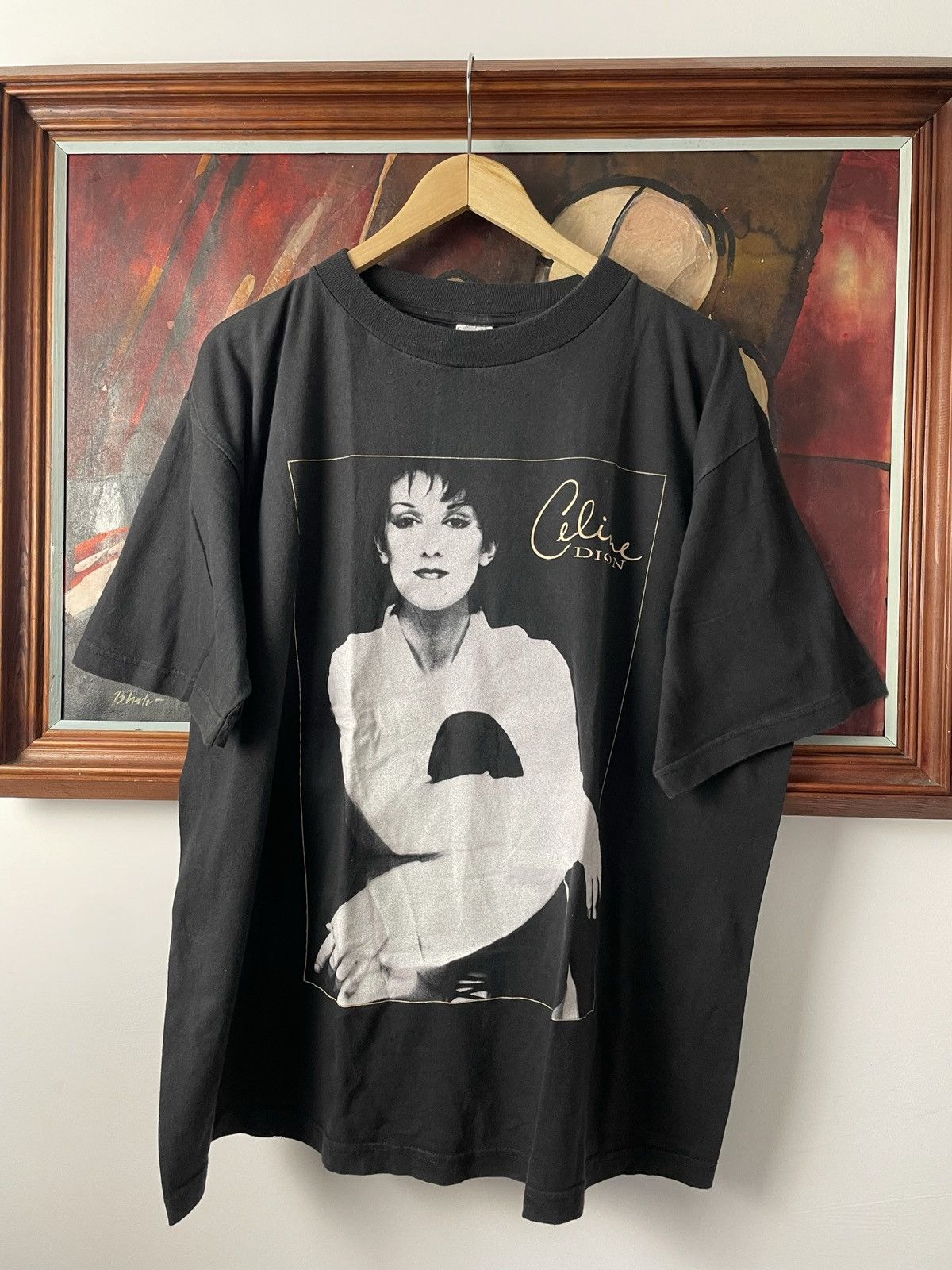 Image of Band Tees x Tour Tee Vintage 90's Celine Dion 1995 Europe Tour Tee Washed Black, Men's (Size XL)