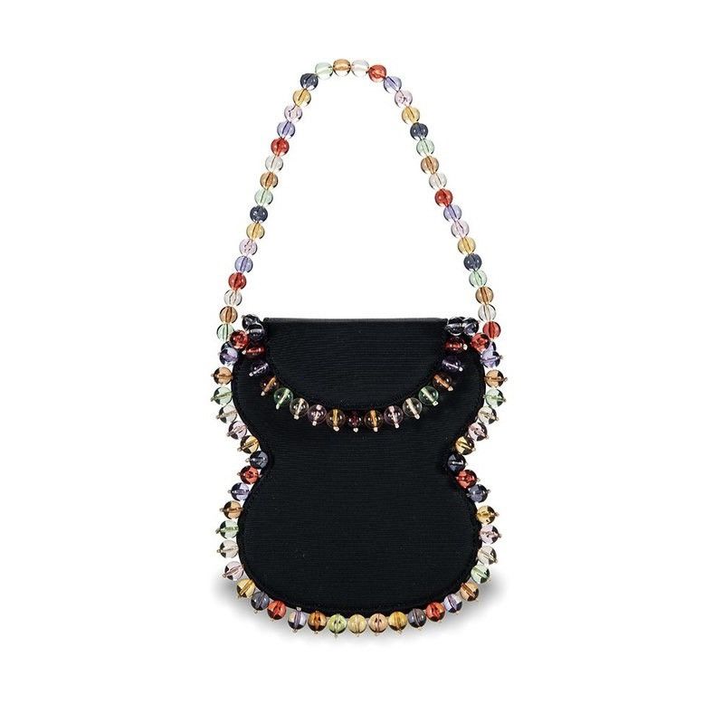 By Far By Far Frida Bead Embellished Black Grosgrain Bag NEW Size ONE SIZE - 1 Thumbnail