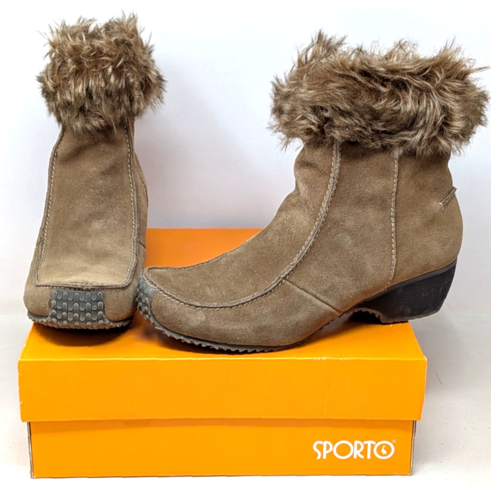 Vintage Sporto Nina Honey Brown Leather Womens Size 9M Faux Fur Cuff Ankle Boot Booties Size US 9 / IT 39 - 2 Thumbnail