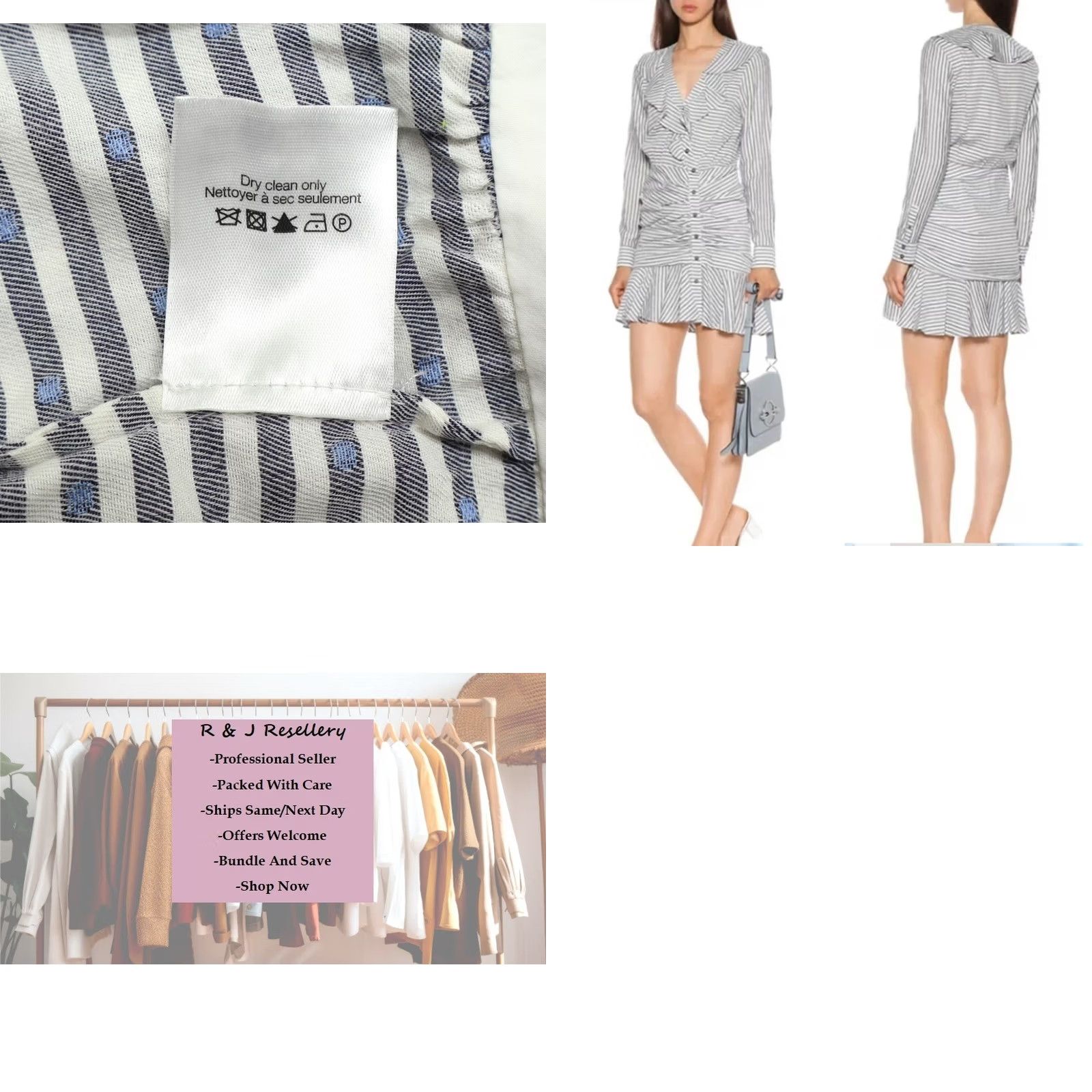 Veronica Beard VERONICA BEARD Dress Kai Ruffle Striped Blue Swiss Dot Long Sleeve Sz 6 Blue Womens Mini Dress Size M / US 6-8 / IT 42-44 - 8 Thumbnail