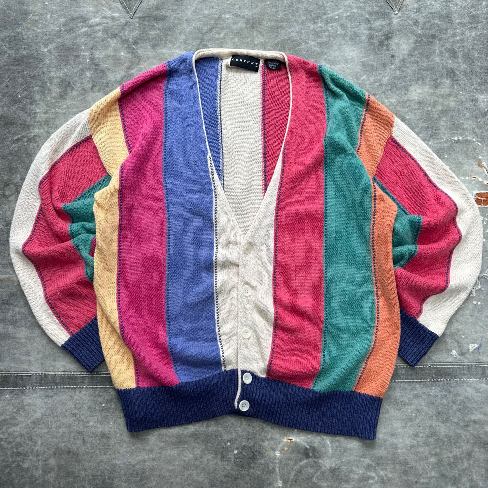 Vintage Vintage Unique Knit Striped Patterned Cardigan Sweater Size US XL / EU 56 / 4 - 1 Thumbnail