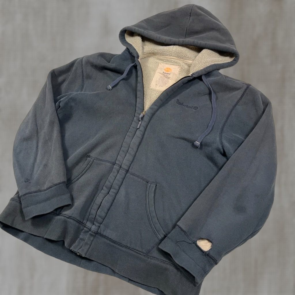 Timberland VINTAGE Timberland Hoodie Men XL Black Full Zip Sherpa Lined Jacket Sun Faded Size US XL / EU 56 / 4 - 1 Thumbnail