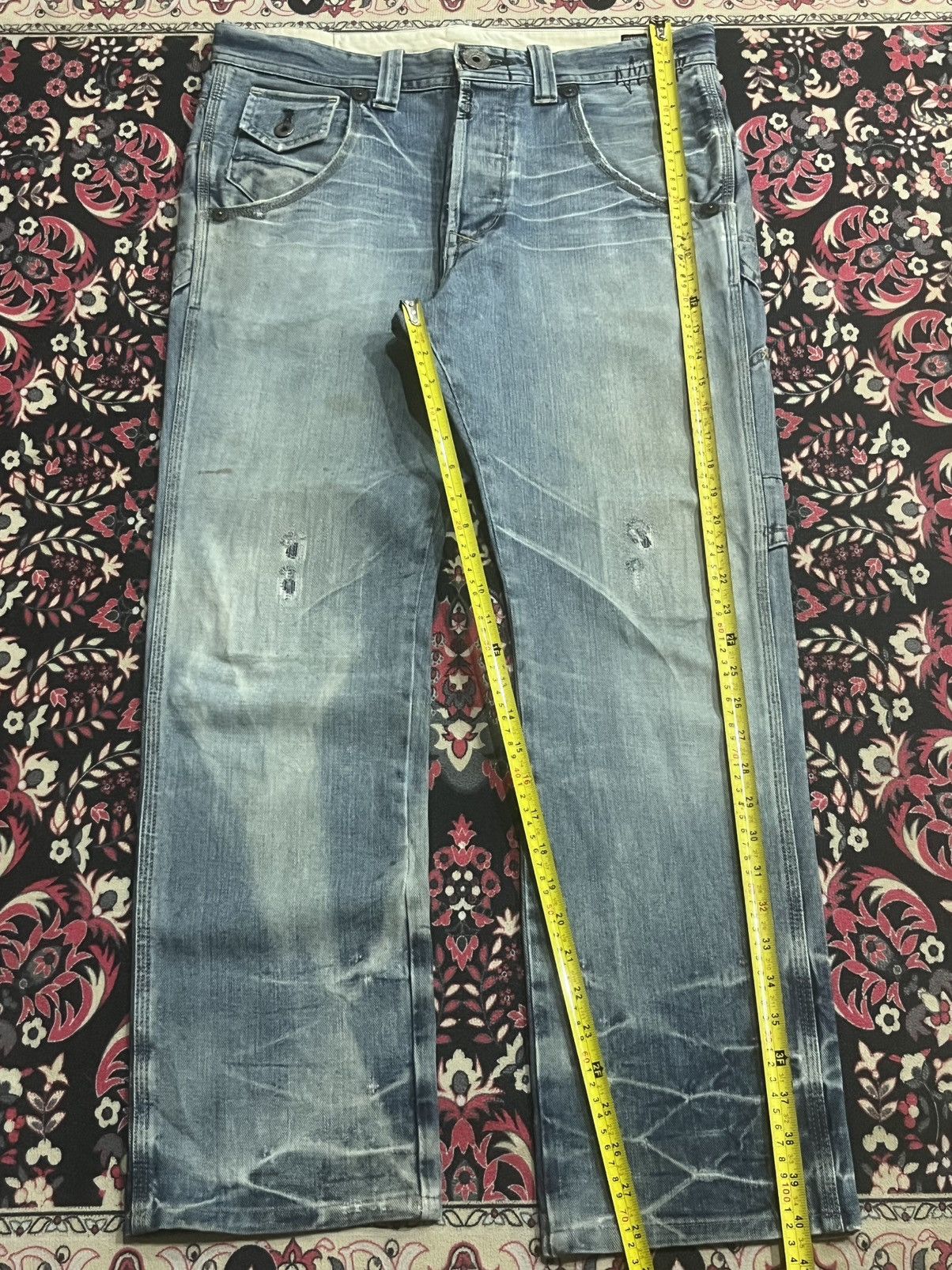 Le Grande Bleu (L.G.B.) Japanese Brand Bartack Cinch Back Whisker Blue Washed Jeans Size US 34 / EU 50 - 12 Thumbnail