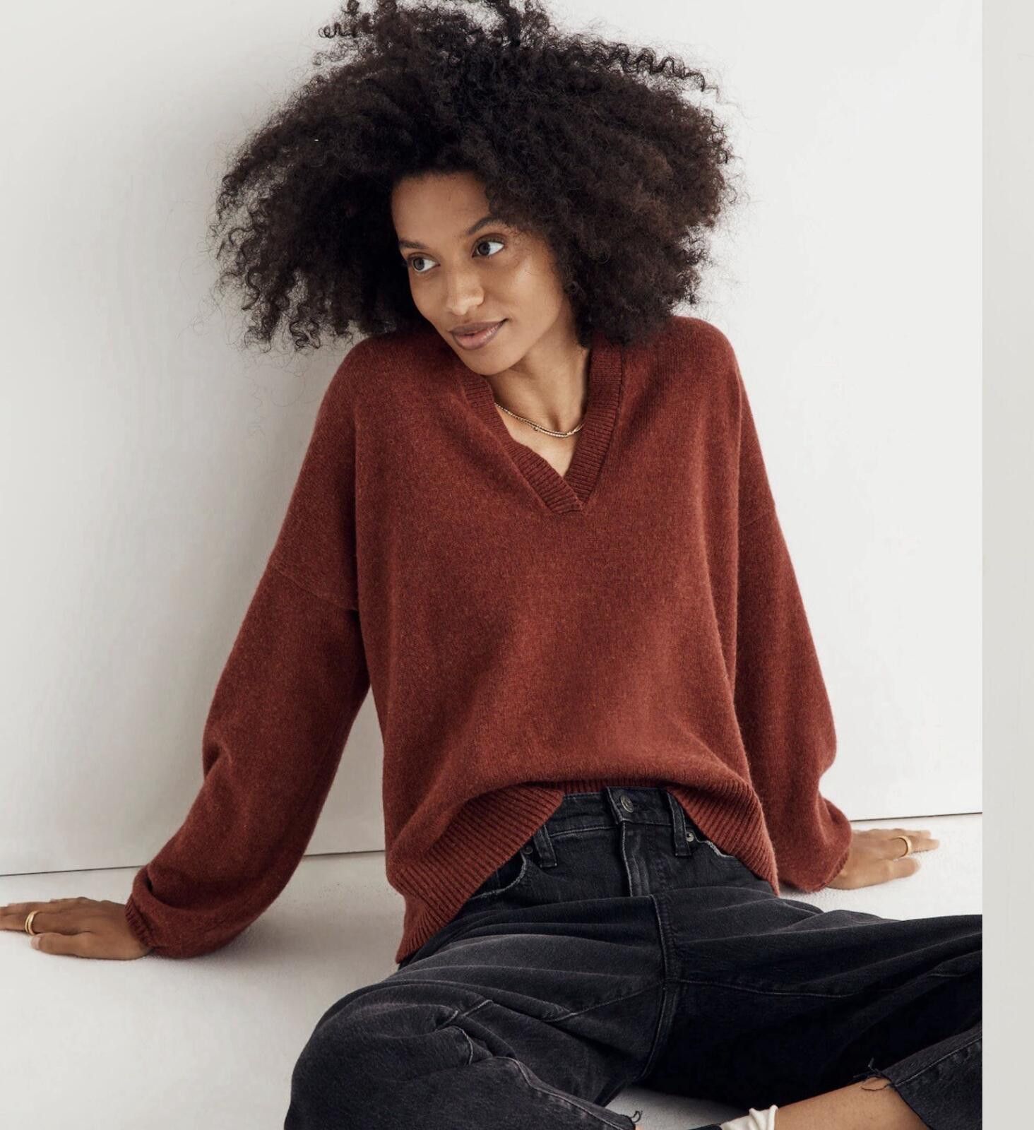 Madewell Madewell Wiltshire V-Neck Pullover Sweater rust red wool Size XS / US 0-2 / IT 36-38 - 2 Thumbnail