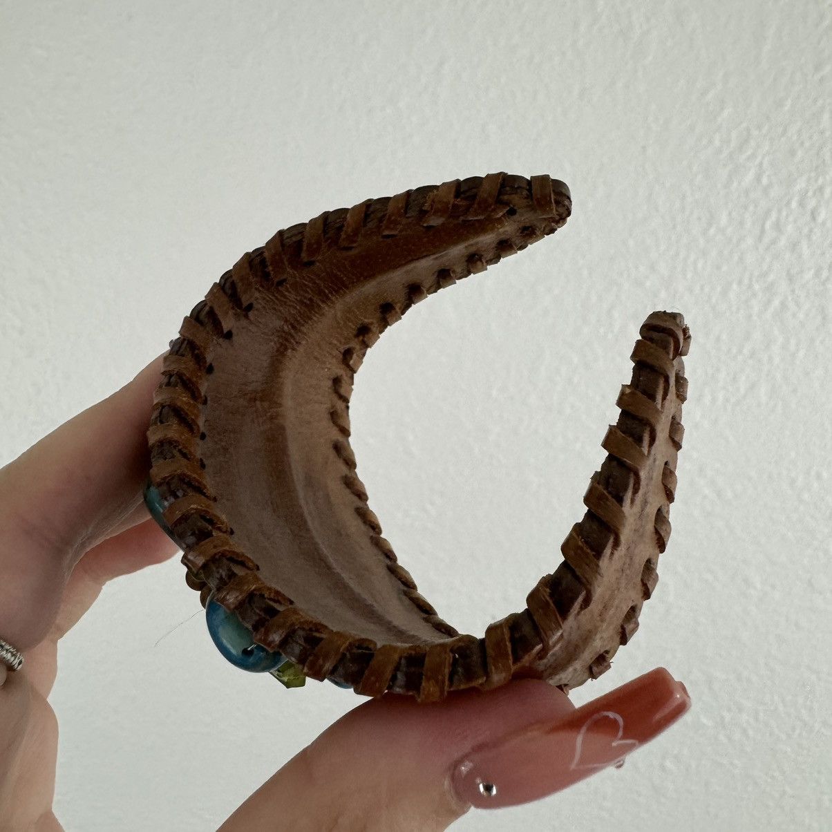 Vintage Vintage Light Brown Leather Turquoise Flower Bracelet Size ONE SIZE - 8 Thumbnail