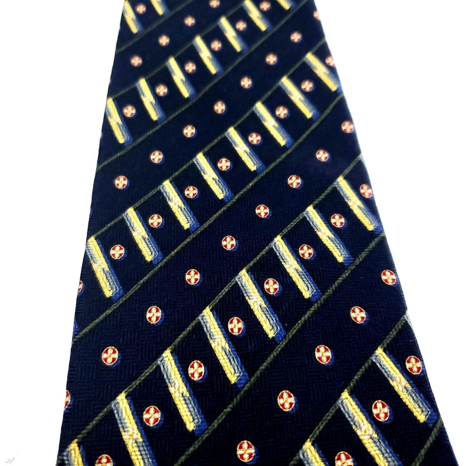 Nautica Nautica Black Silk Tie Woven Short Wide Check Striped Size ONE SIZE - 2 Thumbnail