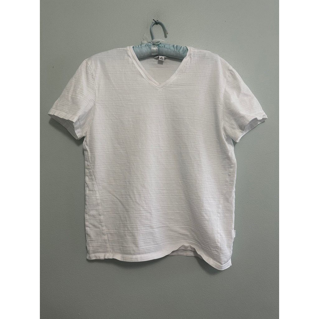 Calvin Klein Calvin Klein white monotone striped vneck slim fit tee Size US M / EU 48-50 / 2 - 2 Thumbnail