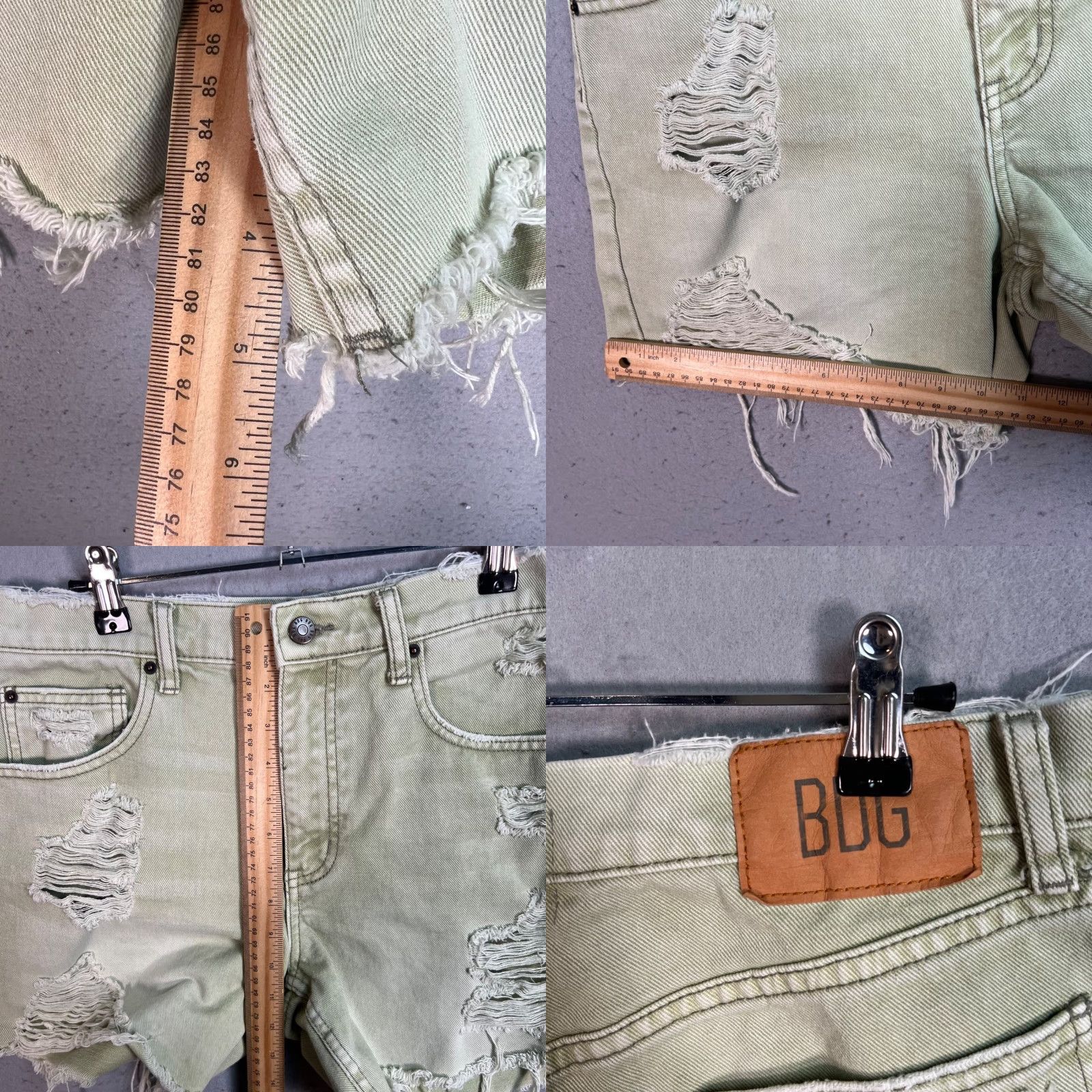 Bdg BDG Womens Dropped Waist Destroy Denim Shorts Size 27 Green Shirt (Denim) Womens Boyfriends? Size 27" / US 4 / IT 40 - 8 Thumbnail