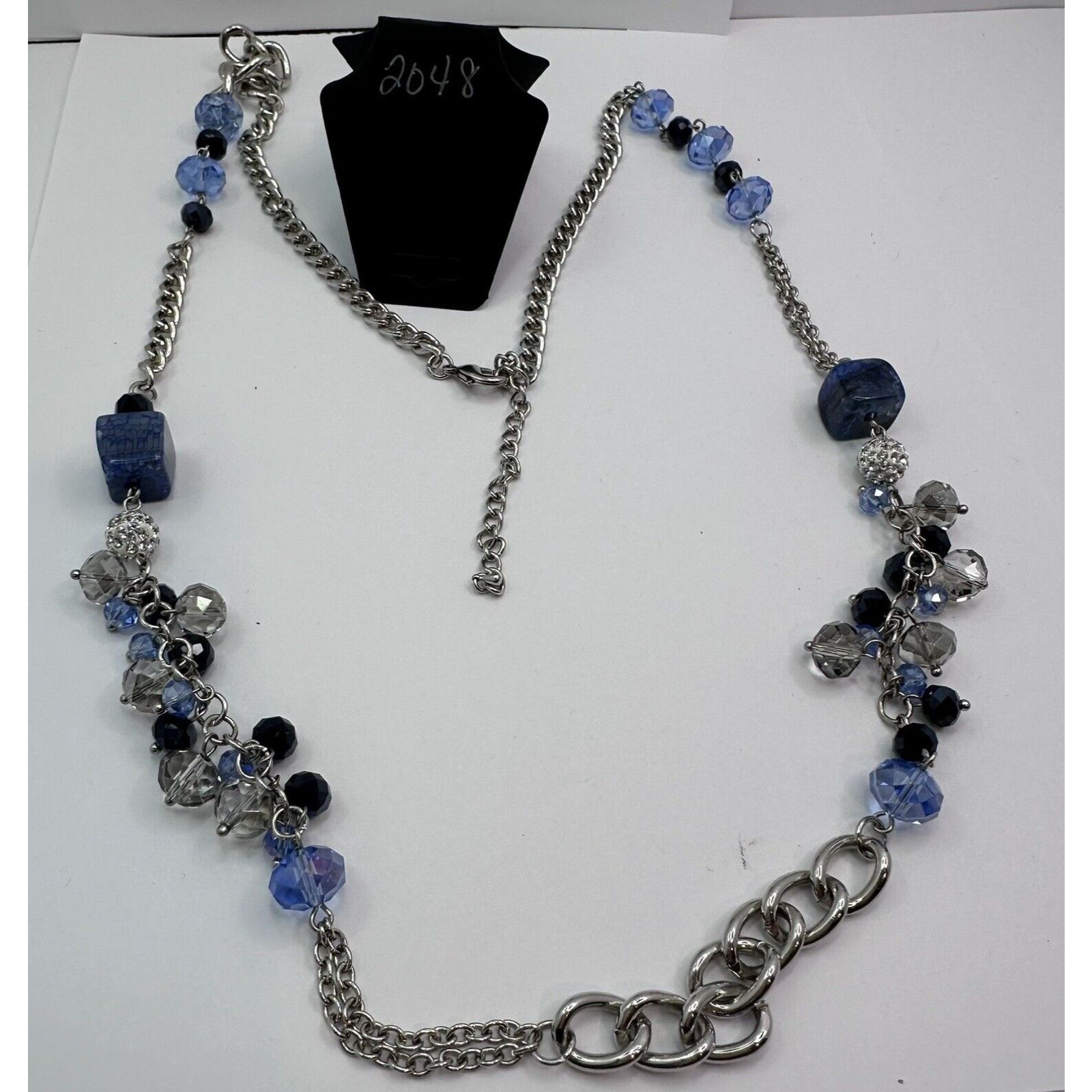 Other Long Black Clear Blue Glass Beads Silver Tone Chain Necklace Size ONE SIZE - 9 Thumbnail