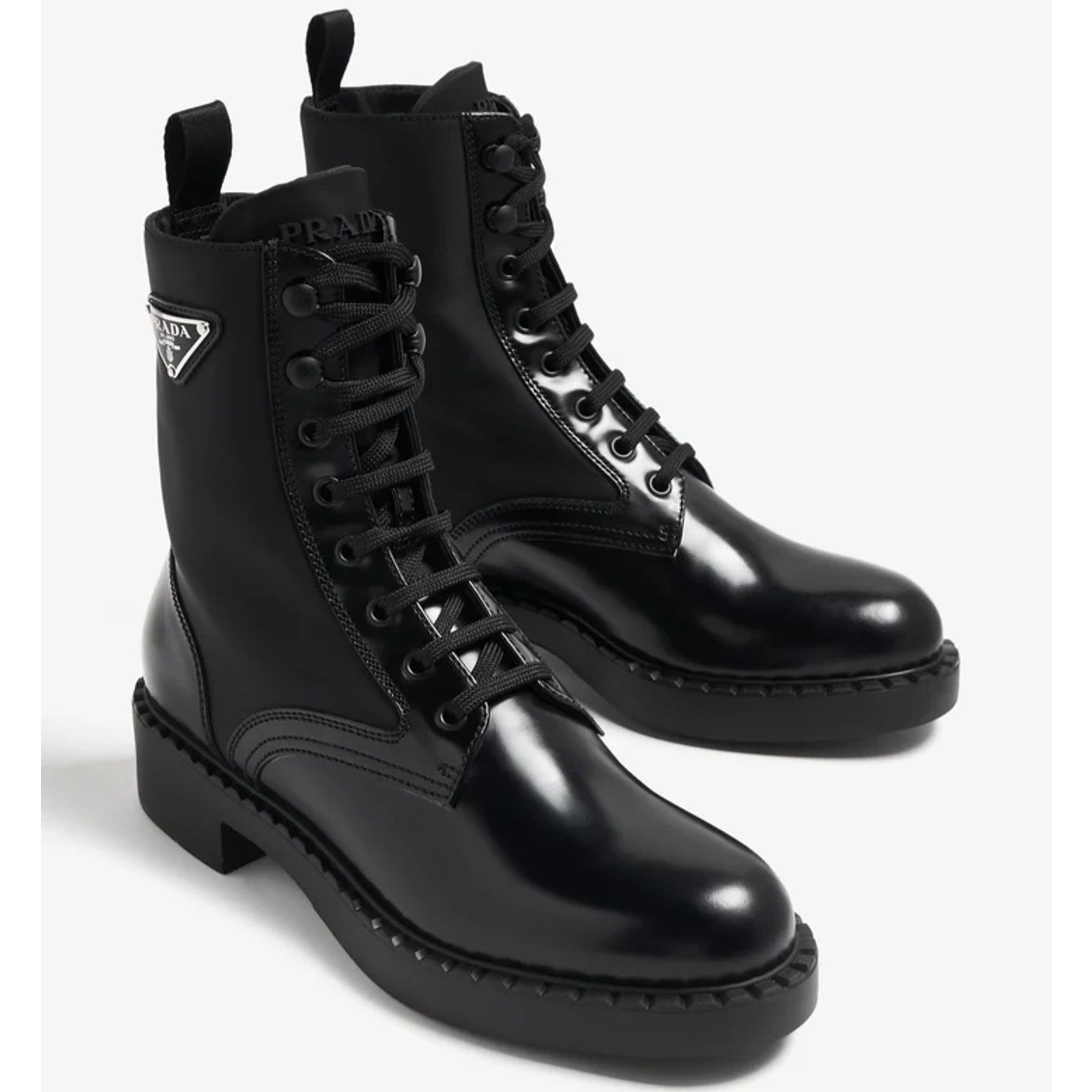Prada Prada Black Brushed Leather Lace Up Combat Ankle Boot 36.5 Size US 6.5 / IT 36.5 - 3 Thumbnail