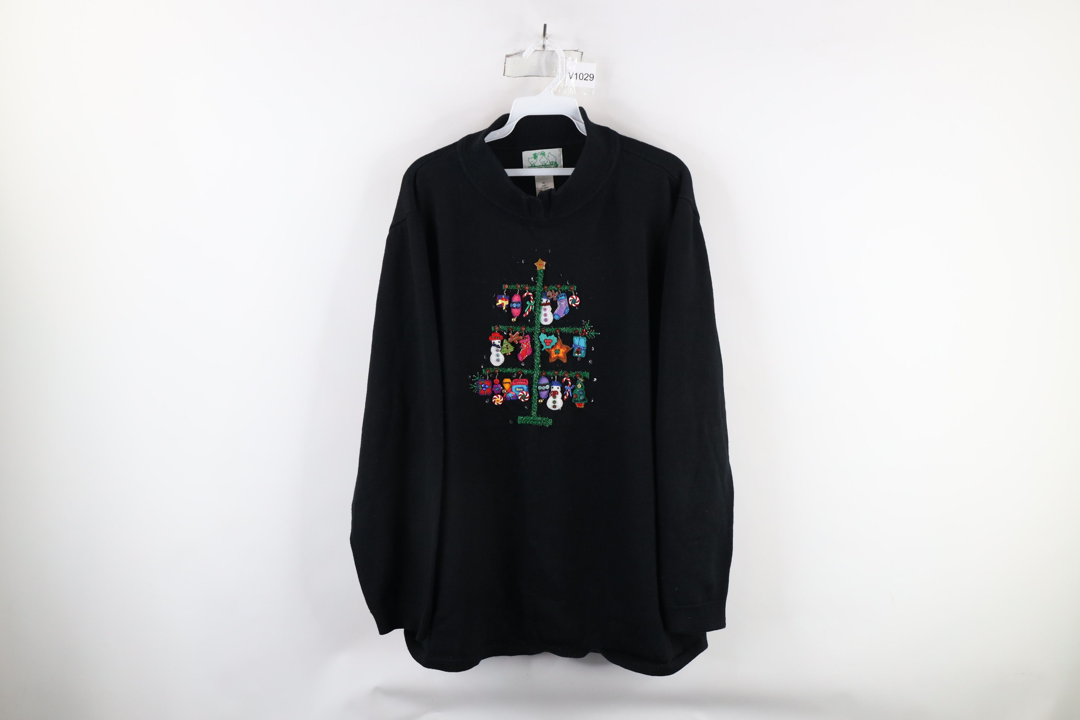 Vintage Vintage 90s Streetwear Tree Ornament Knit Sweater Black Size 3XL / US 20-22 - 1 Thumbnail