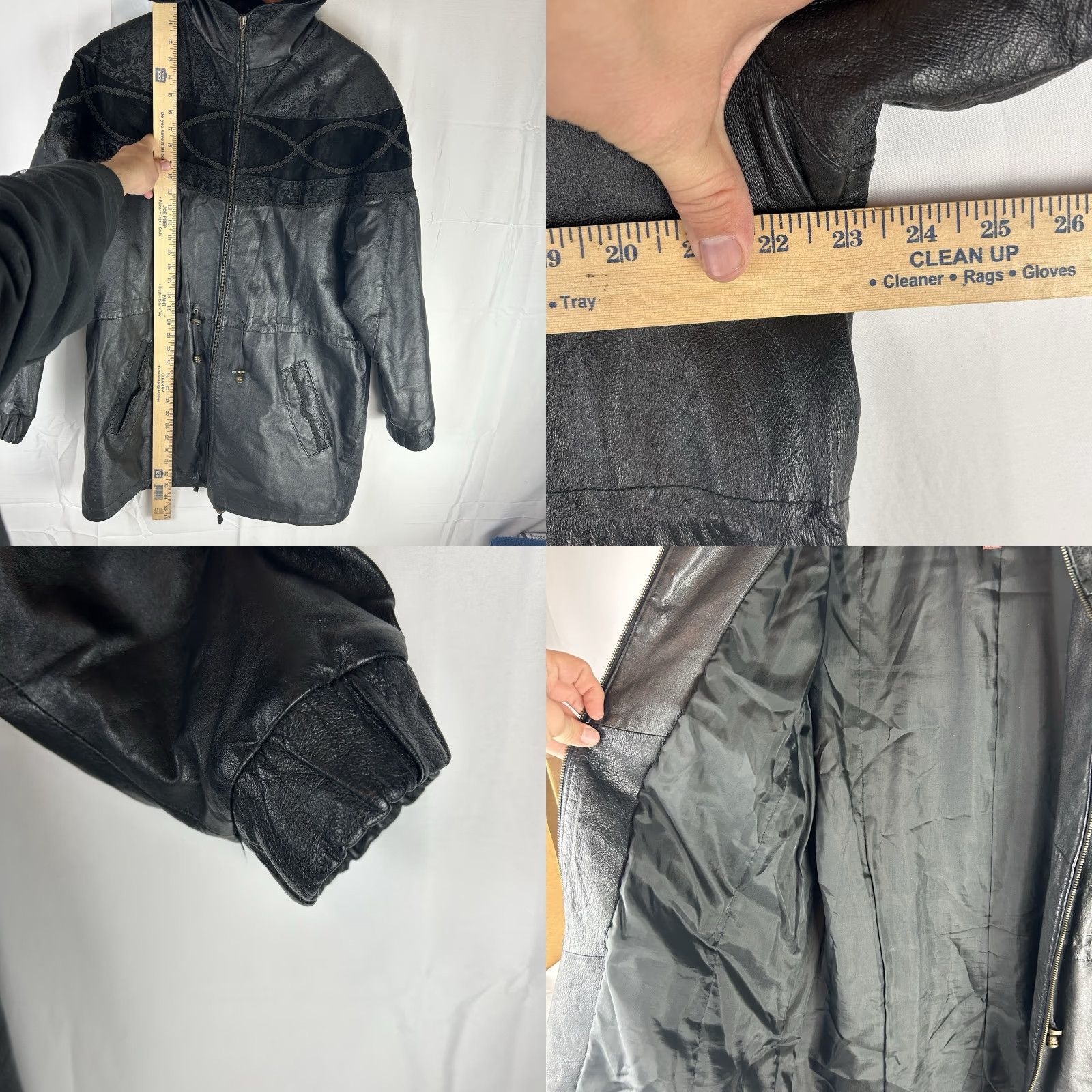 Vintage VINTAGE Global Identity G III Black Leather Jacket Coat Hood Embroidered Paisley Med Womens Overcoat Size M / US 6-8 / IT 42-44 - 8 Thumbnail