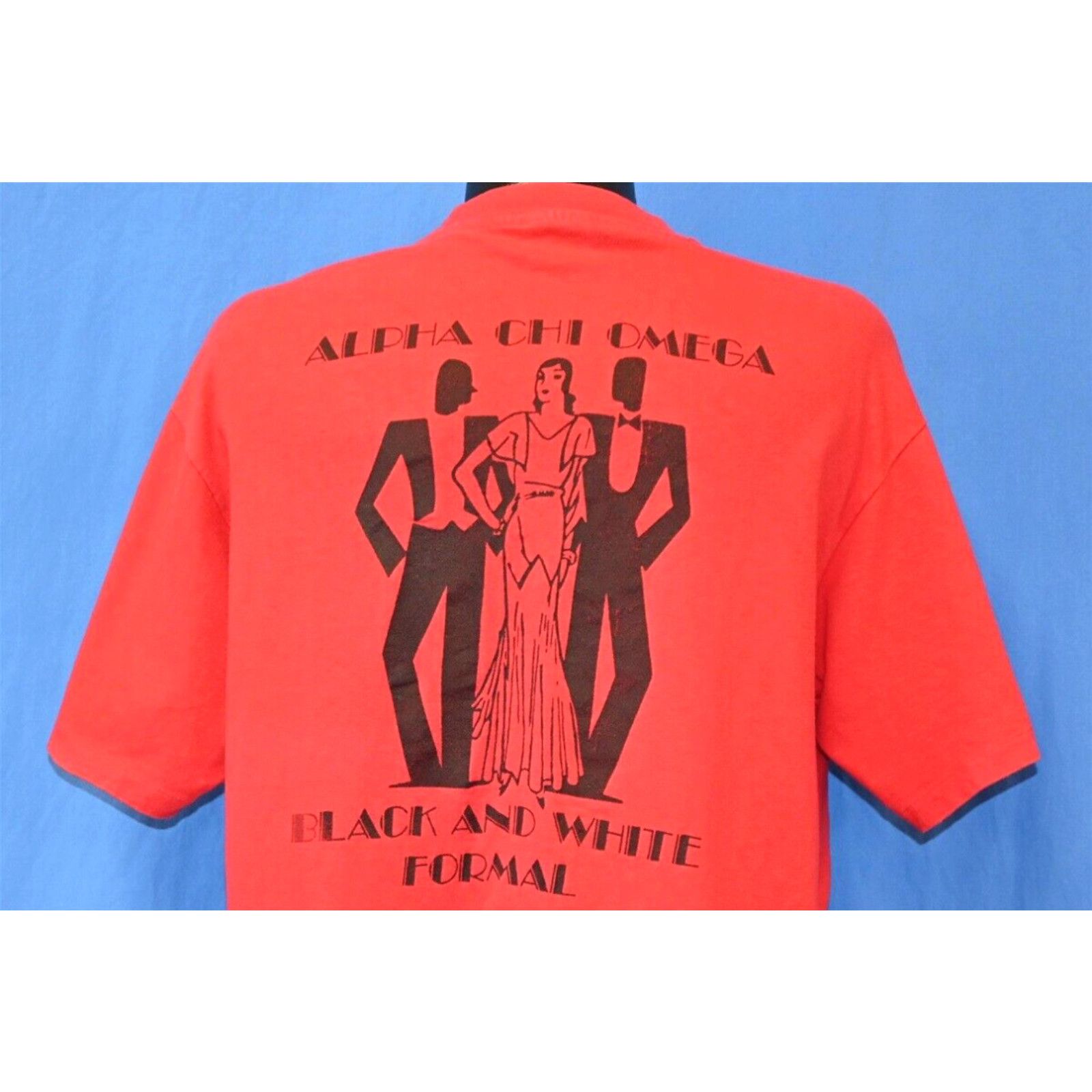 image of Hanes Vintage 80's Alpha Chi Omega Black White Formal 1988 Pocket Tee A Chi O T-Shirt L (Size Large