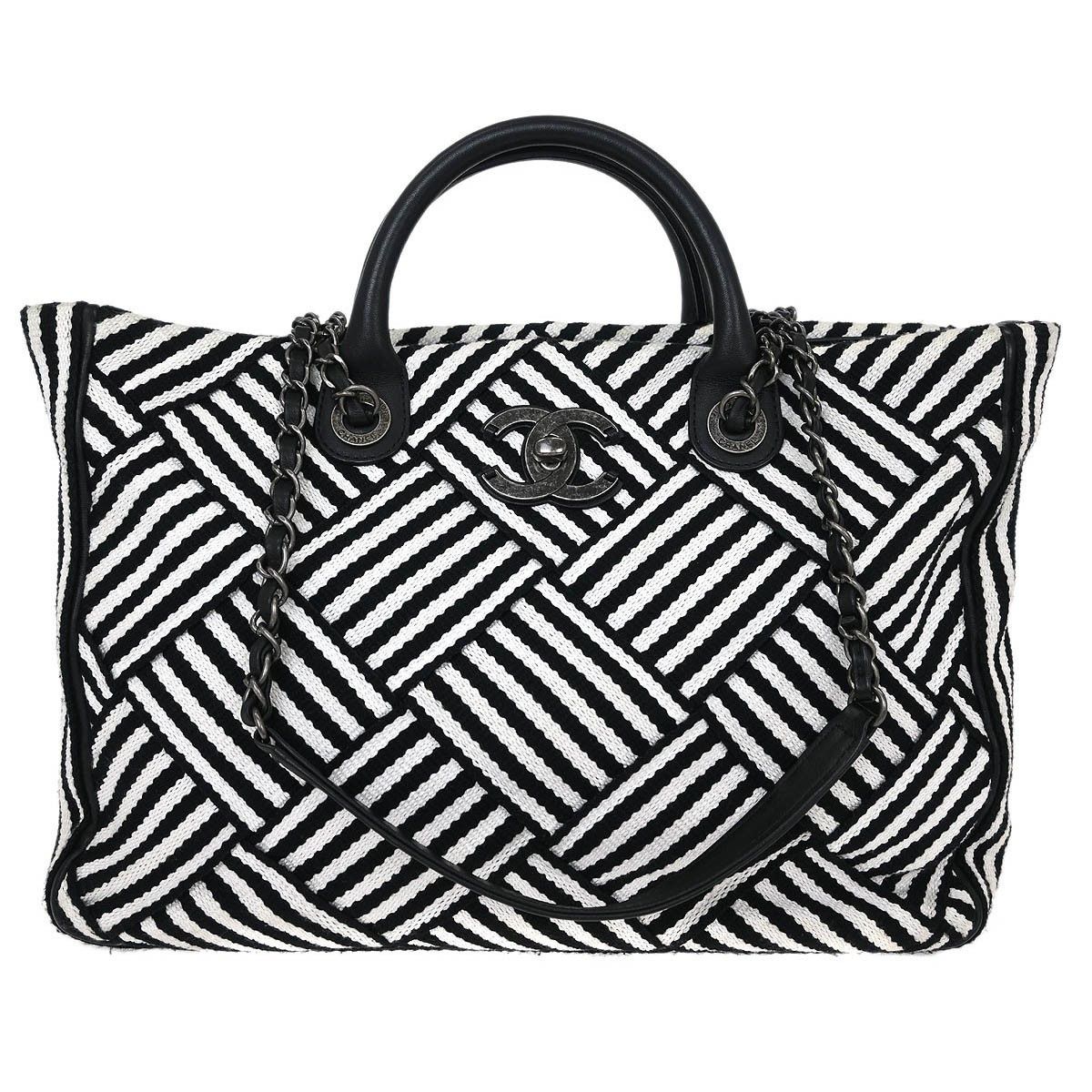 Chanel Chanel Shopping Tote Woven Striped Canvas Size ONE SIZE - 1 Thumbnail