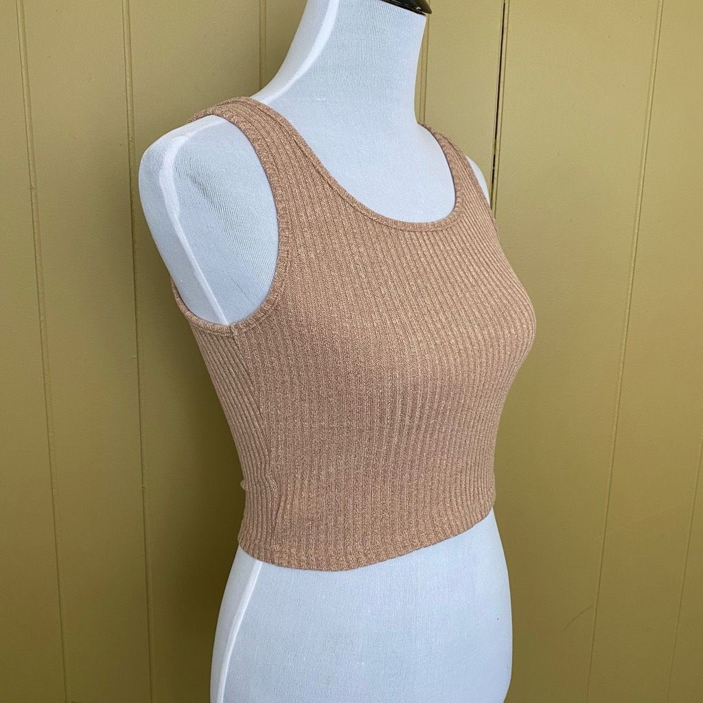 Shein SHEIN women S ribbed scoopneck crop tank top tan Size S / US 4 / IT 40 - 3 Thumbnail