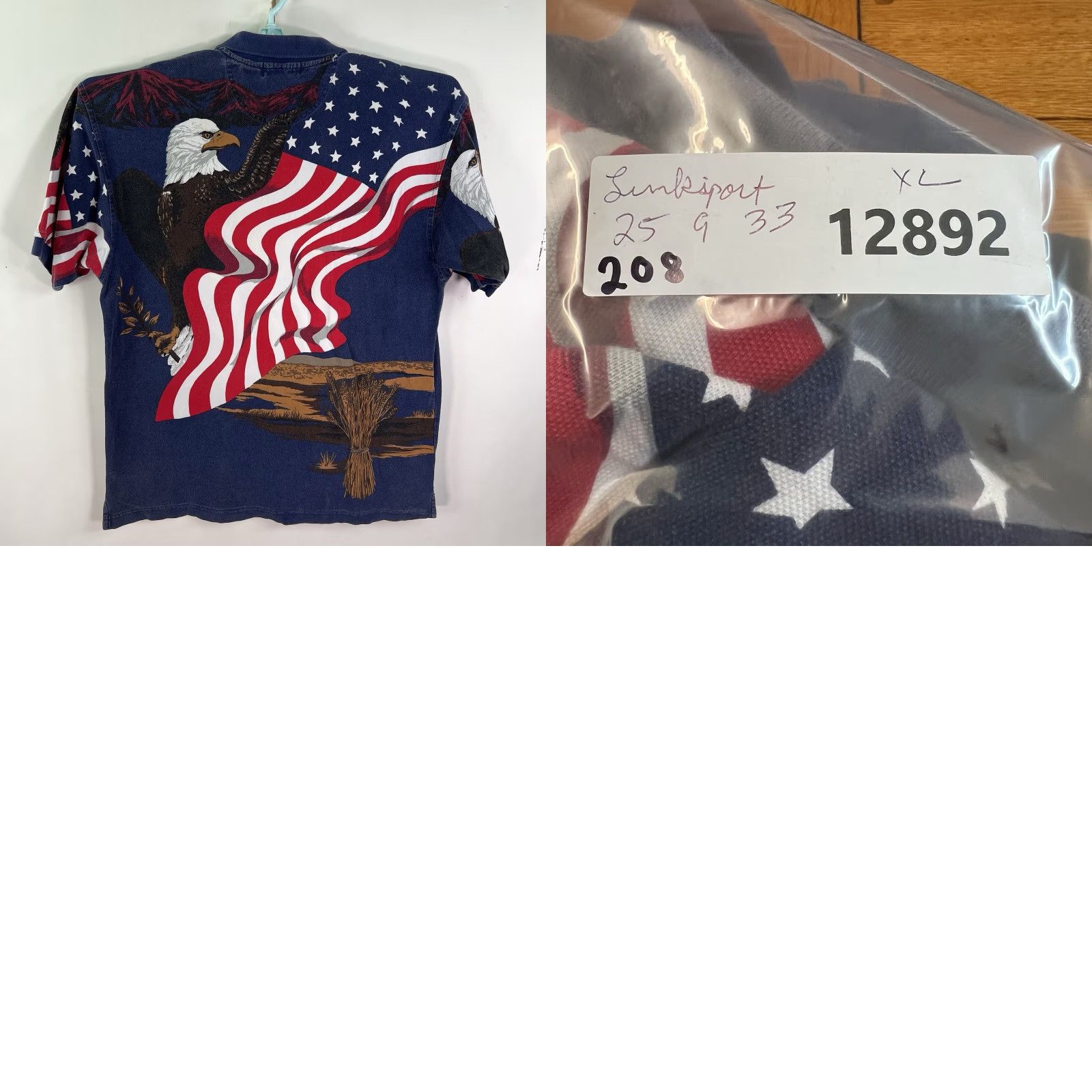 Vintage Linksport by Austad's American Eagle Flag AOP Polo Shirt Mens XL Blue 100% Cotton Short Sleeve Graphic Print Eagle USA Flag Polo Mens XL Blue Size US XL / EU 56 / 4 - 8 Thumbnail