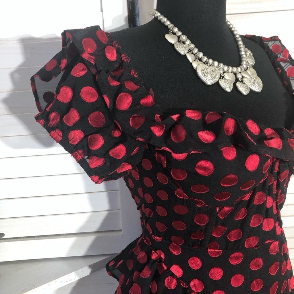 Lovers and Friends Lovers + Friends mini dress black red dot tiered ruffles M Size L / US 10 / IT 46 - 6 Thumbnail