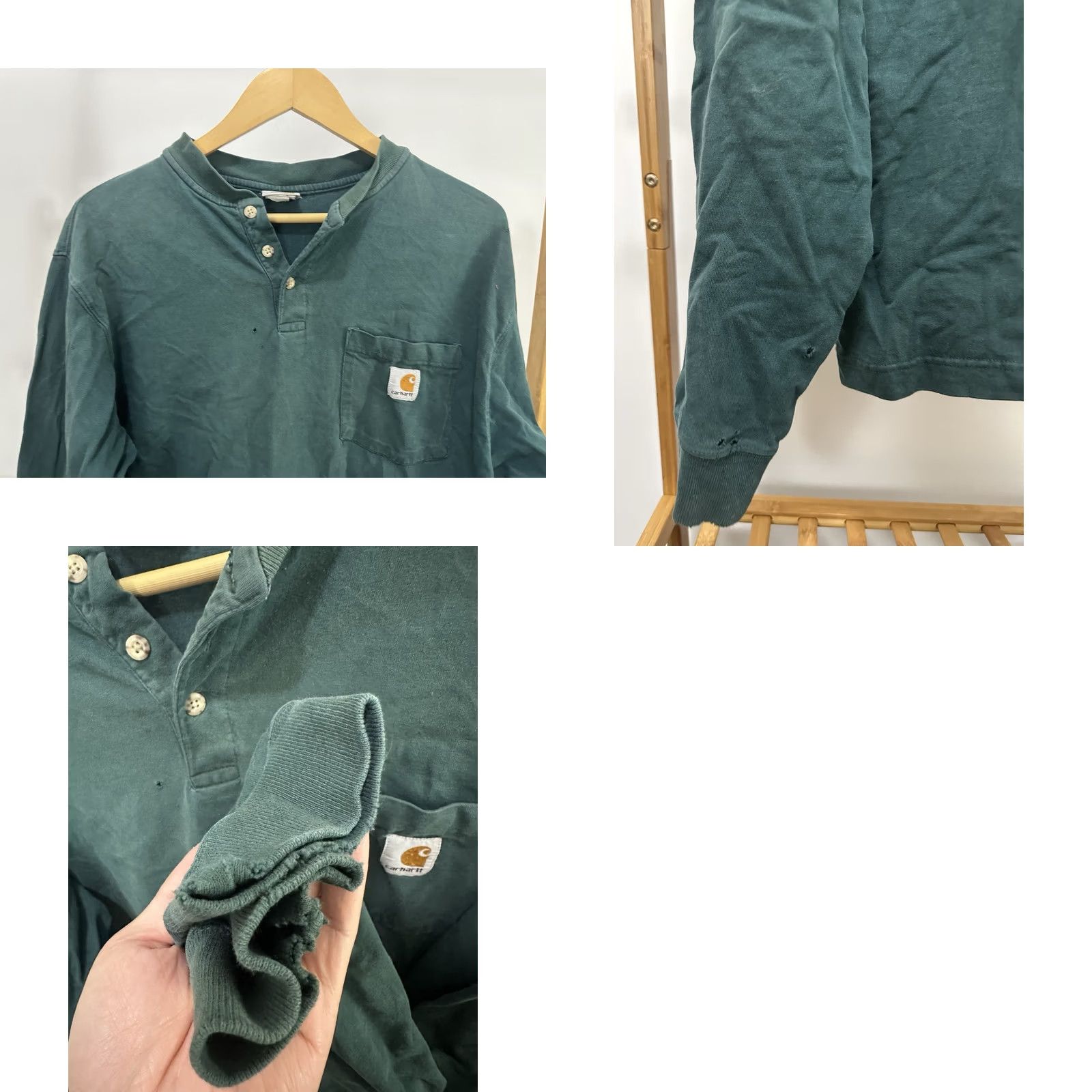 Carhartt VTG Carhartt Faded Worn Distressed Work WIP Pocket Henley LS T-Shirt L Men Green Size L Size US L / EU 52-54 / 3 - 8 Thumbnail
