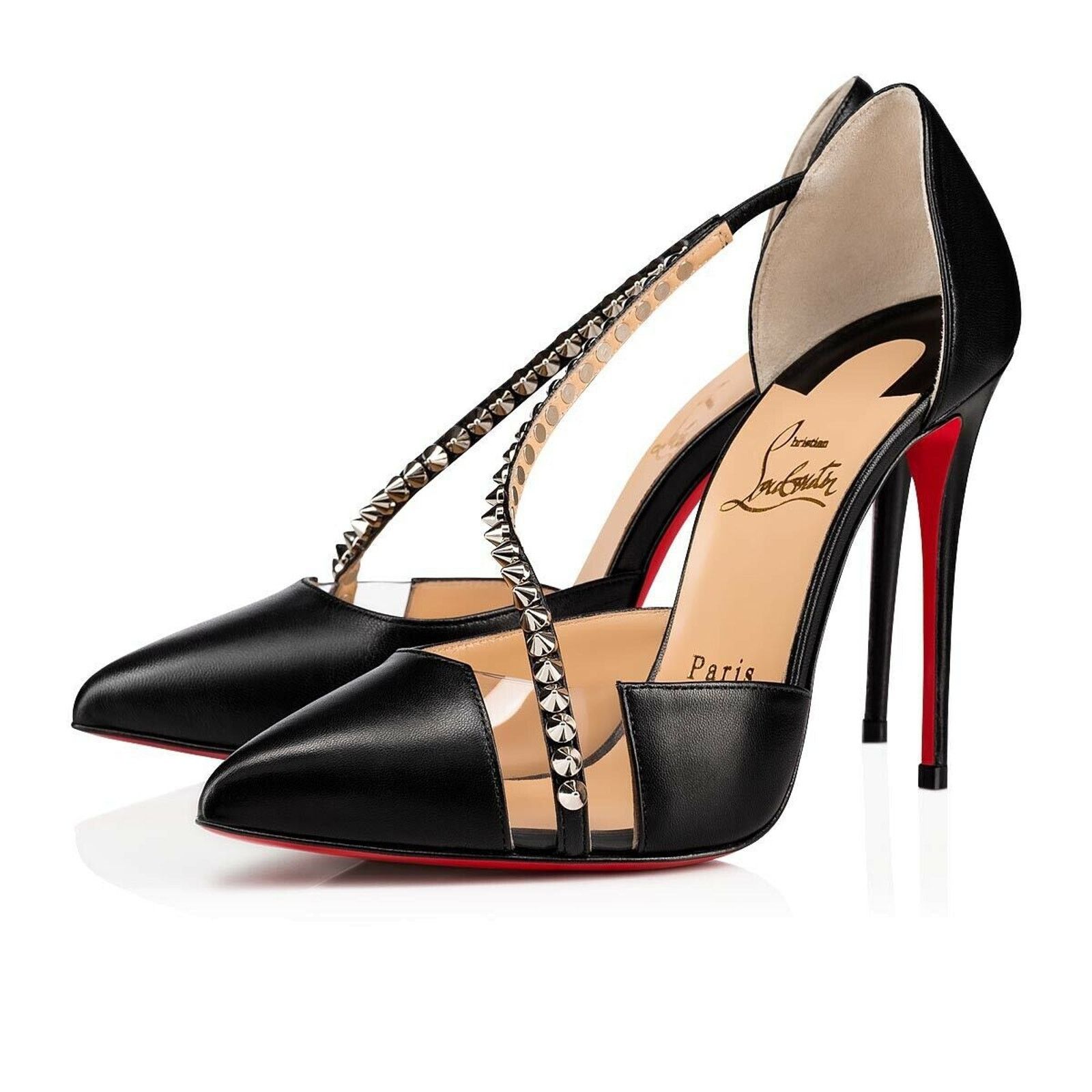Christian Louboutin Christian Louboutin Spike Cross 100 Black PVC Silver Size US 5.5 / IT 35.5 - 1 Thumbnail