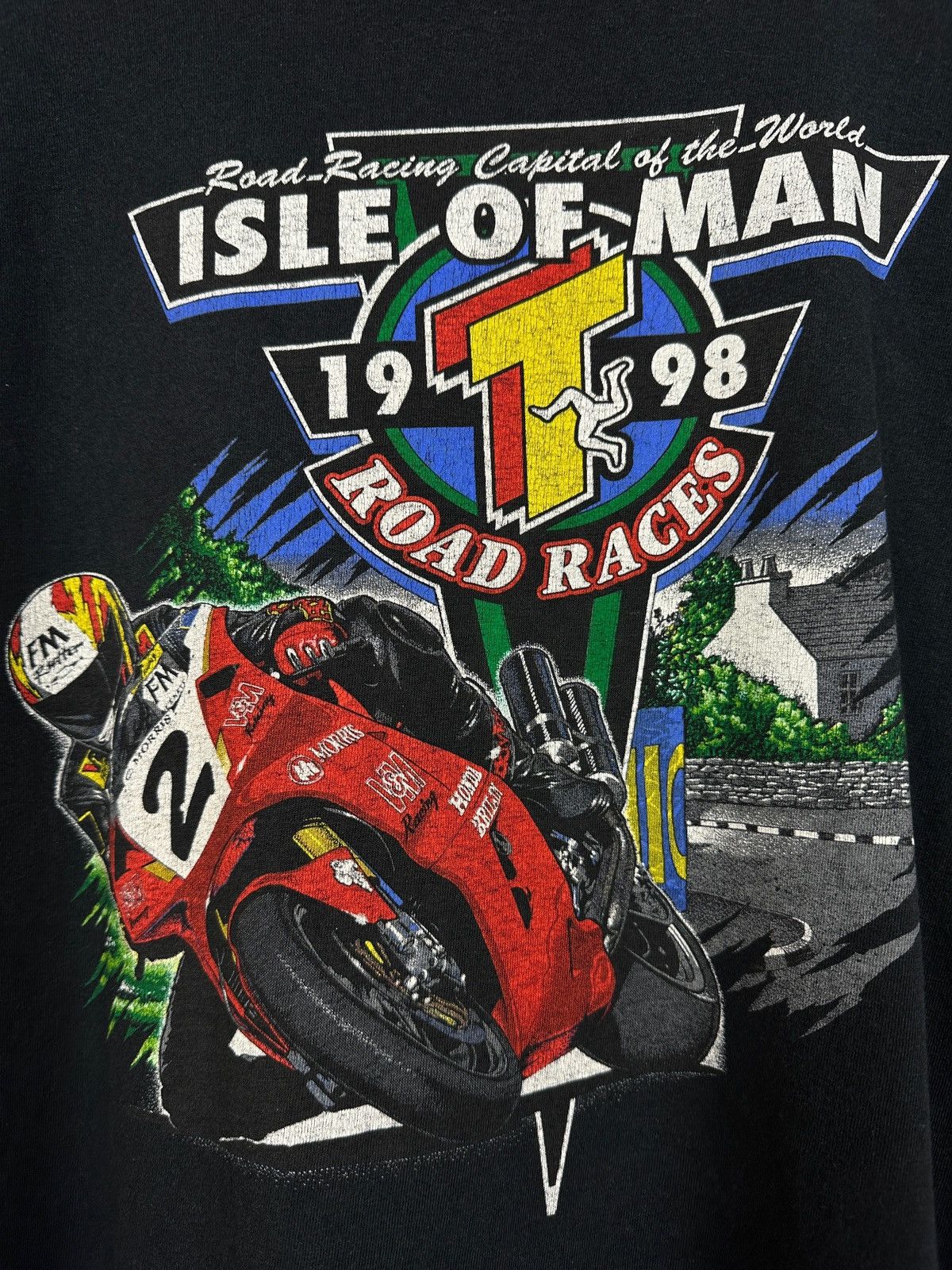 Vintage 1998 Vintage Isle Of Man Road Racing Moto T-Shirt Size US XL / EU 56 / 4 - 5 Thumbnail