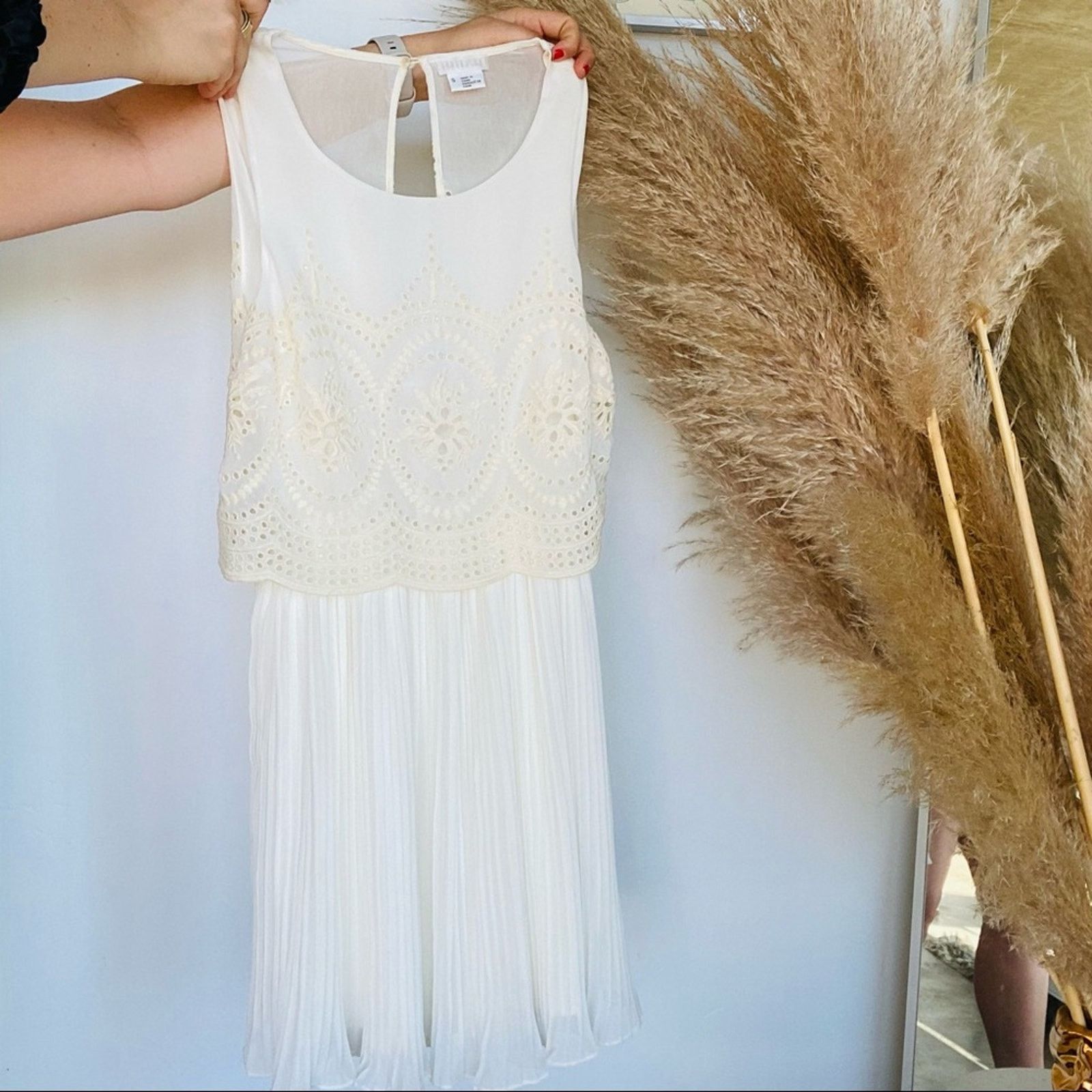 Urban Outfitters UO COOPERATIVE Cream White Open Tank Top Pleated Mini Dress Size S / US 4 / IT 40 - 3 Thumbnail