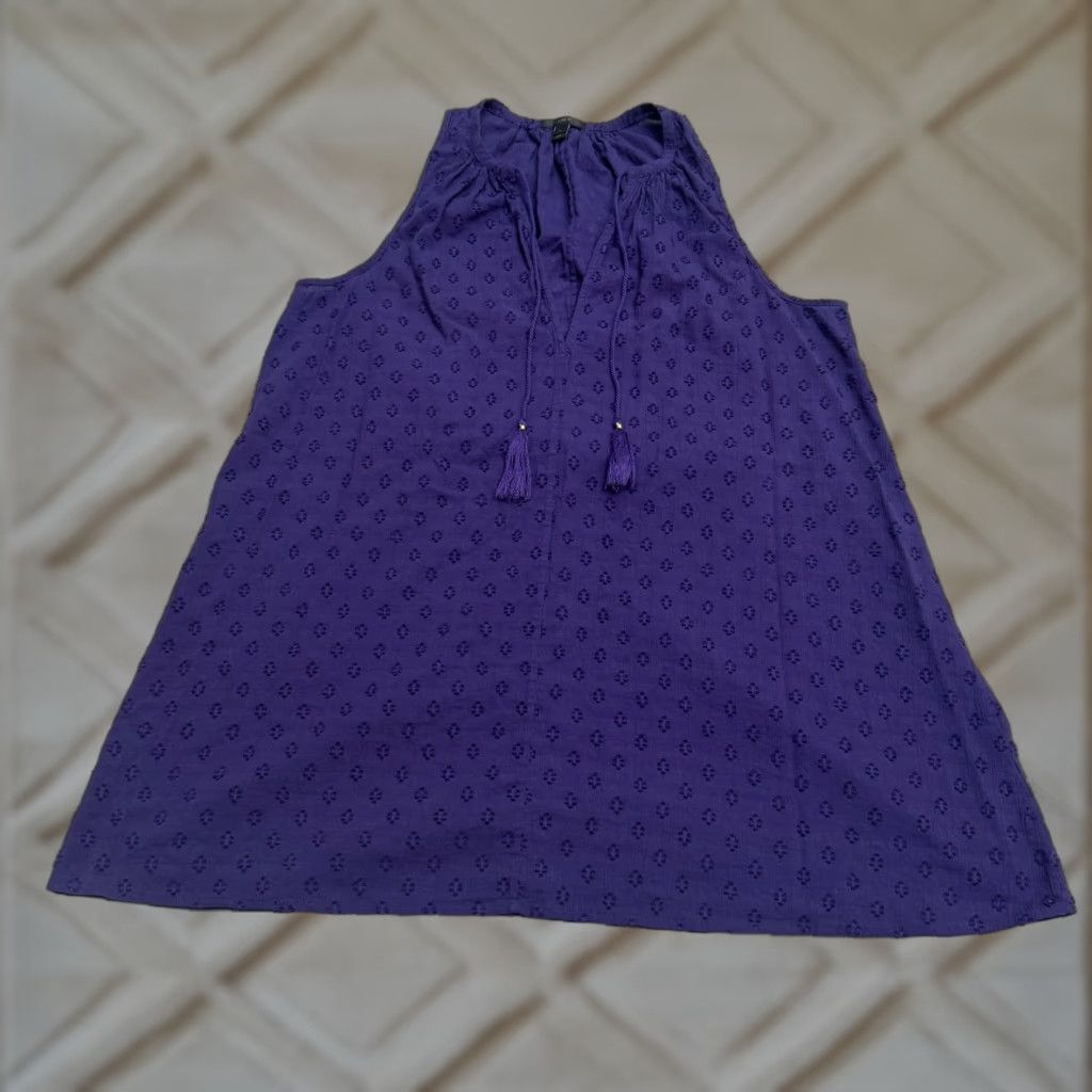 J.Crew J.Crew Dress Womens Medium Purple Eyelet Tasseled Midi Shift Sleeveless Boho Size M / US 6-8 / IT 42-44 - 1 Thumbnail