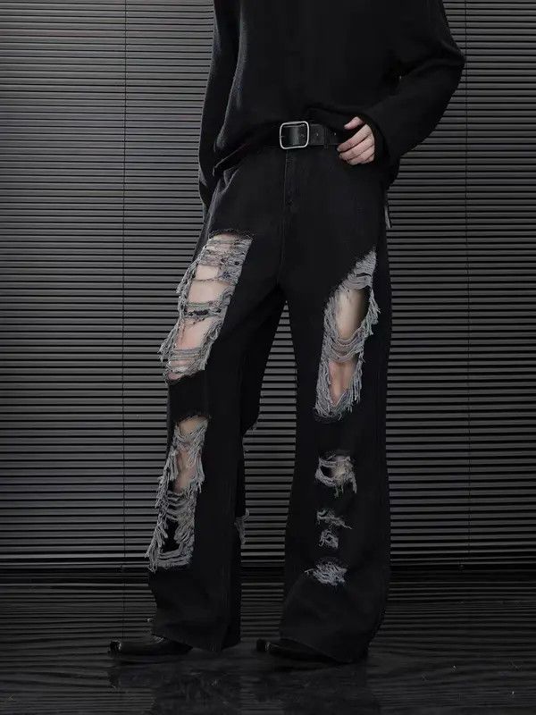 Japanese Brand VIBE Pioneer multi-hole design beggar baggy jeans Size US 34 / EU 50 - 4 Thumbnail