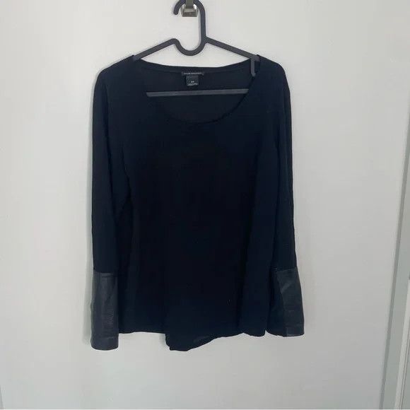 Club Monaco Club Monaco 100% Silk Blouse with Lamb Leather Cuff Panels Size S / US 4 / IT 40 - 1 Thumbnail