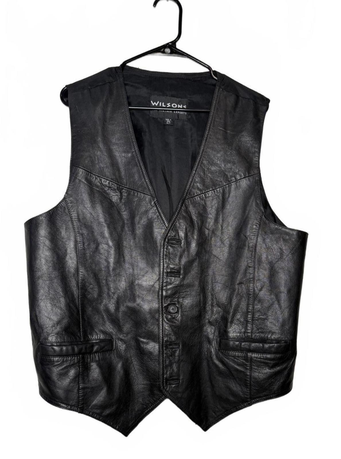 Wilsons Leather Men 100% leather Wilsons Black biker Vest Size US XL / EU 56 / 4 - 1 Thumbnail
