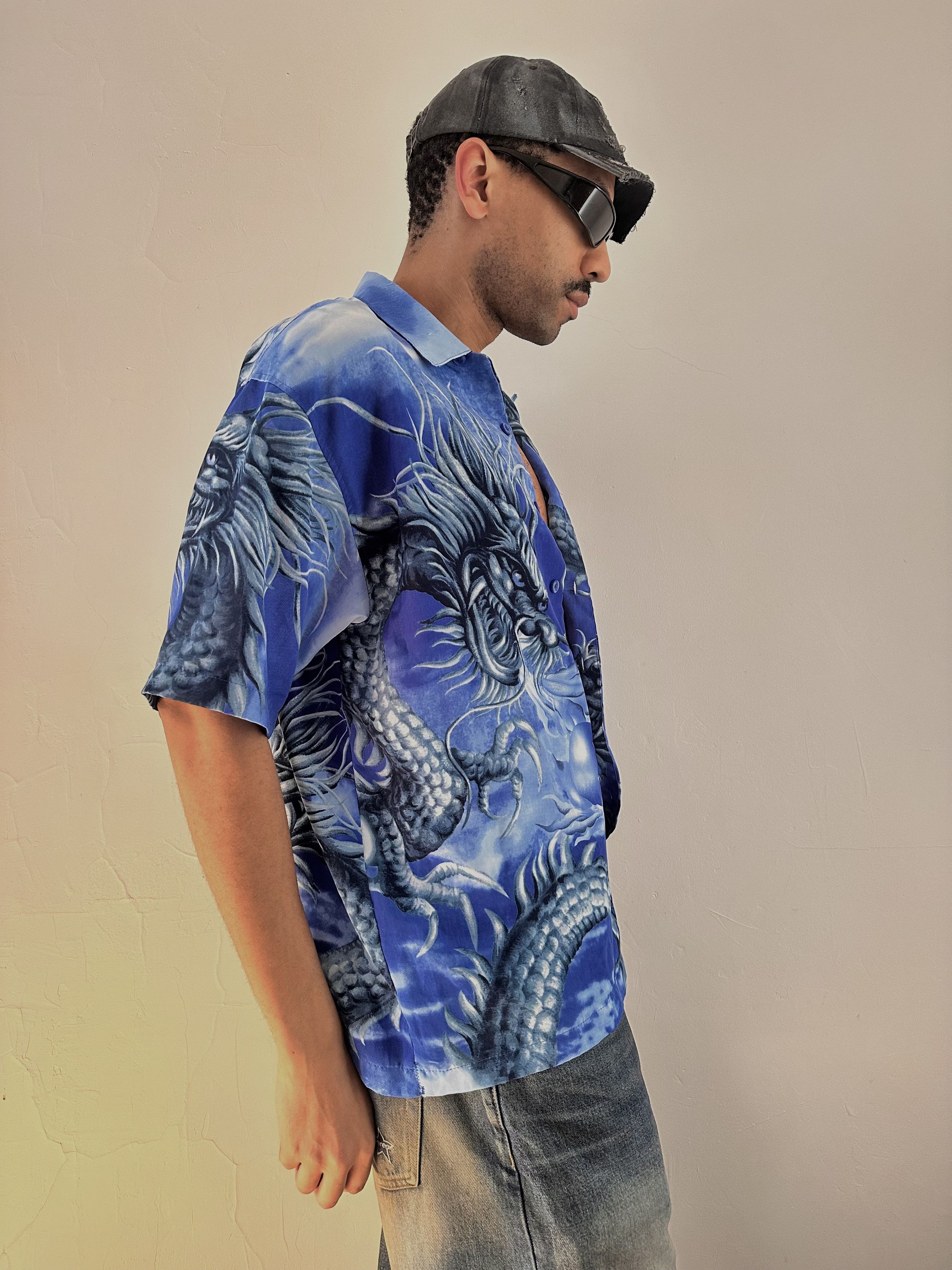 Vintage VINTAGE Y2K NO BOUNDARIES BLUE DRAGON PRINT SHIRT_LARGE Size US L / EU 52-54 / 3 - 3 Thumbnail