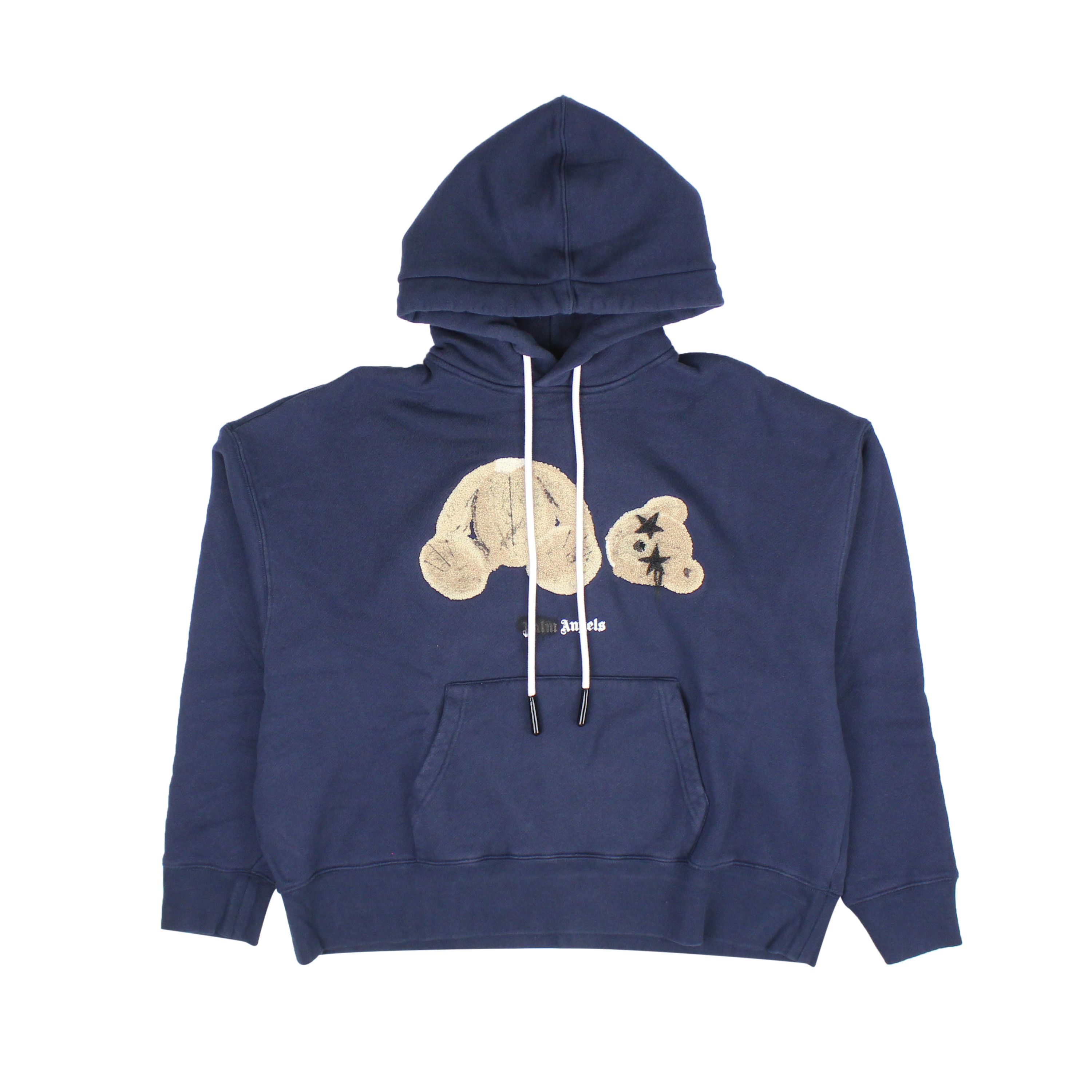 image of Palm Angels Navy Blue Spray Bear Hoodie Size M, Men's