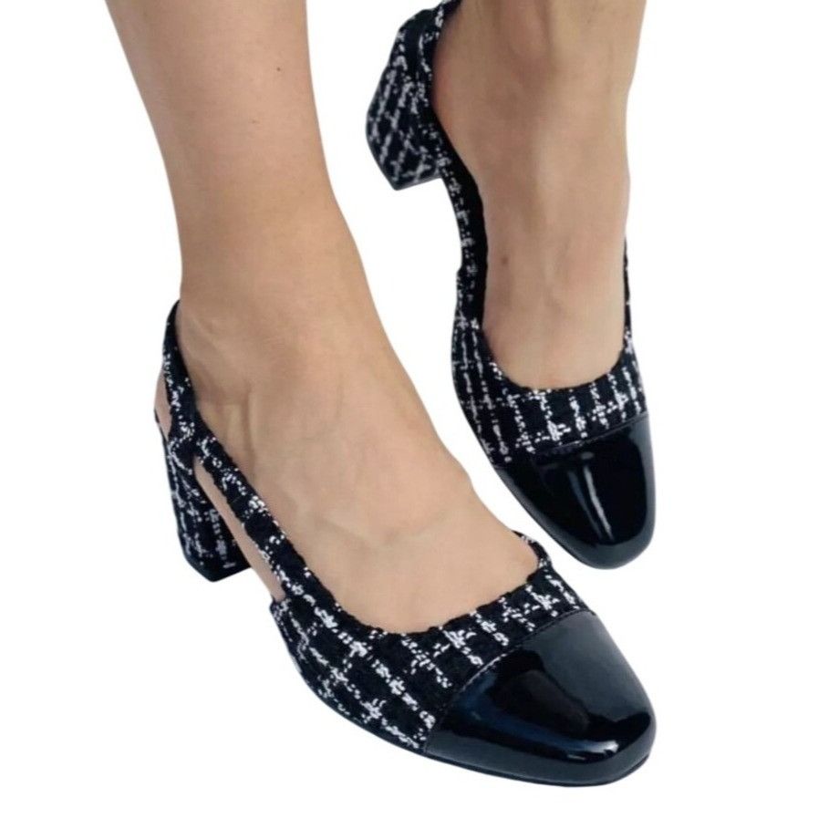 Other LILIANA / Kaya-3/ Black & White / Tweed / Block / Heel Sling Size US 8.5 / IT 38.5 - 4 Thumbnail